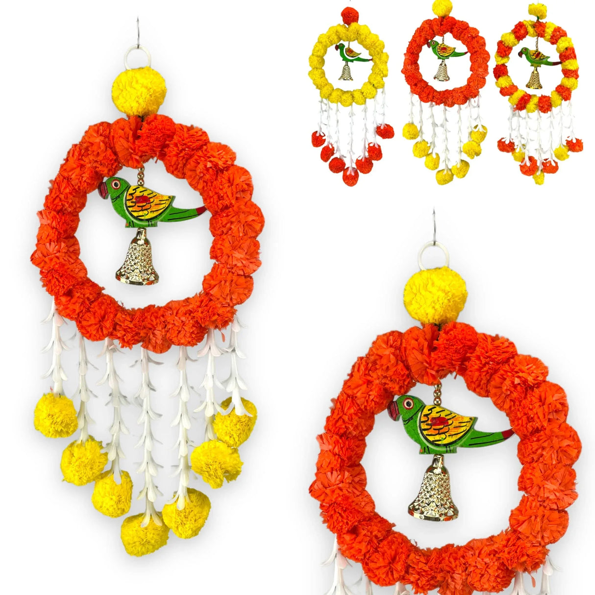 Pack of 1 Parrot Marigold Hanging Jhoomer Marigold Wall Hanging Artificial Flowers Wedding Garland Pooja Backdrop Indian Mehndi Decor Diwali Decor Latkan - LoveNspire