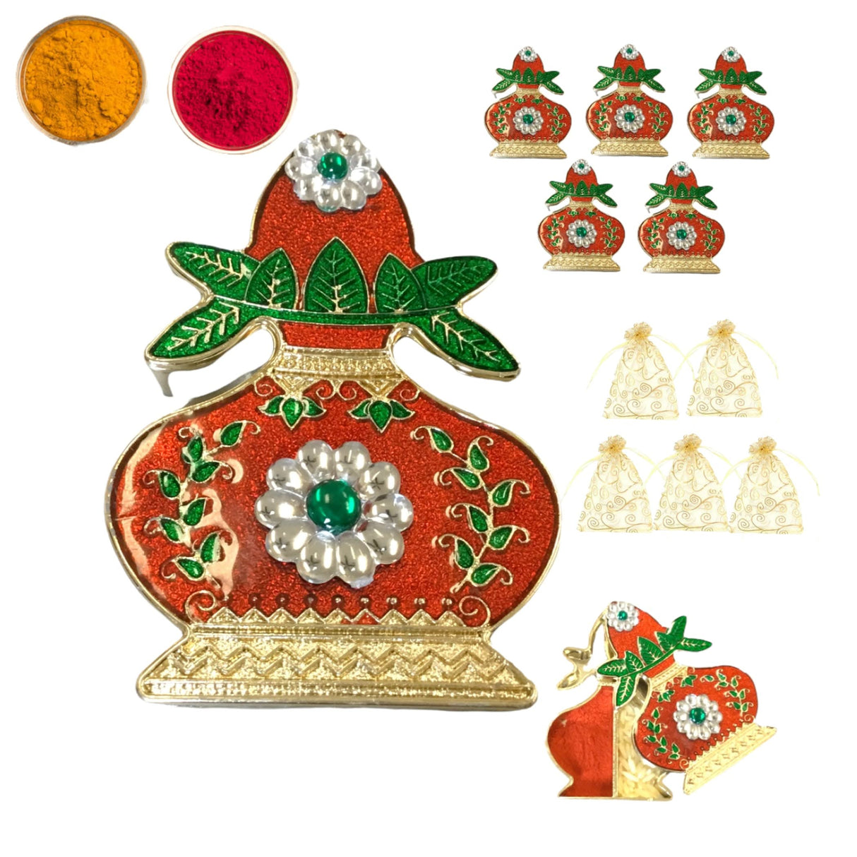 Kalash Haldi Kumkum Holder Decorative Bulk Roli Chawal/rice Holder Indian Festival Favor Diwali Rakhi Pooja Mandir Tika Platter Housewarming Gifts - LoveNspire