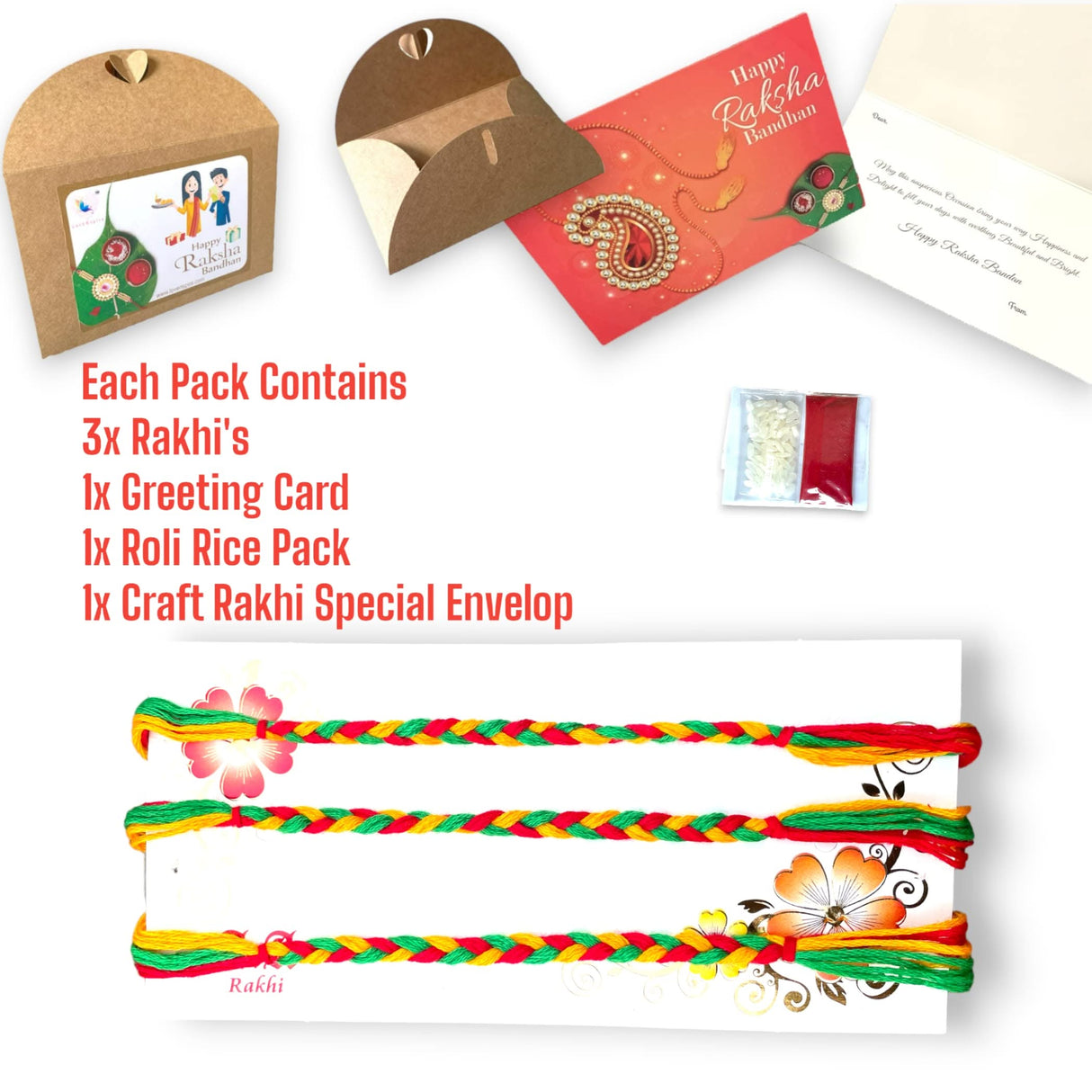 3CT Minimalist Rakhi for Brother, Rakhi Card, Rakhi Bracelet Rakasha Bandhan Handmade Rakhi Gifts Traditional Rakhi with Tika Roli Greeting Card - LoveNspire