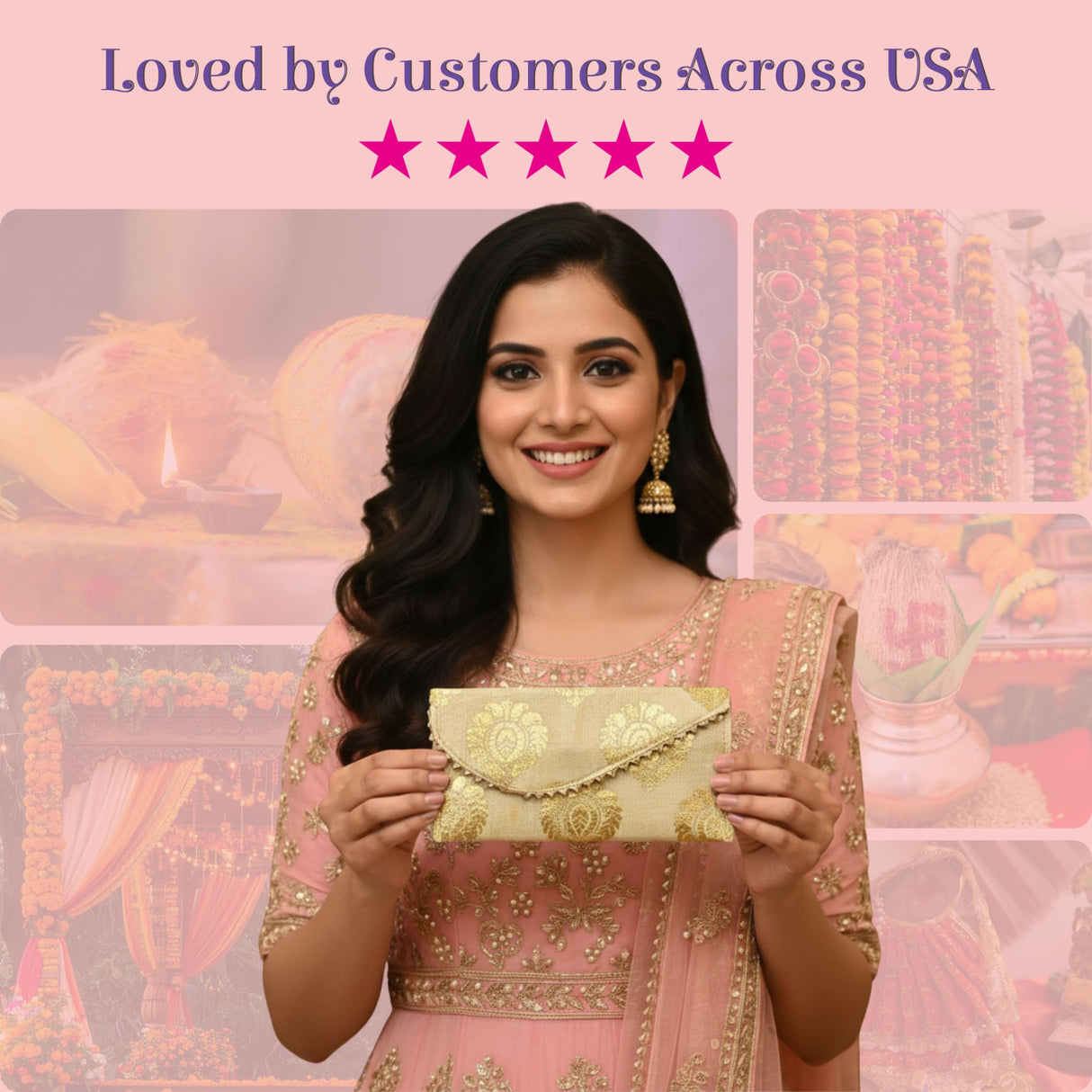 Gold-embellished brocade money envelope with floral embroidery