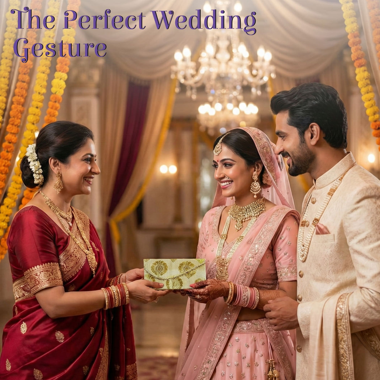 Light green brocade money envelope with gold floral pattern, pack of 5