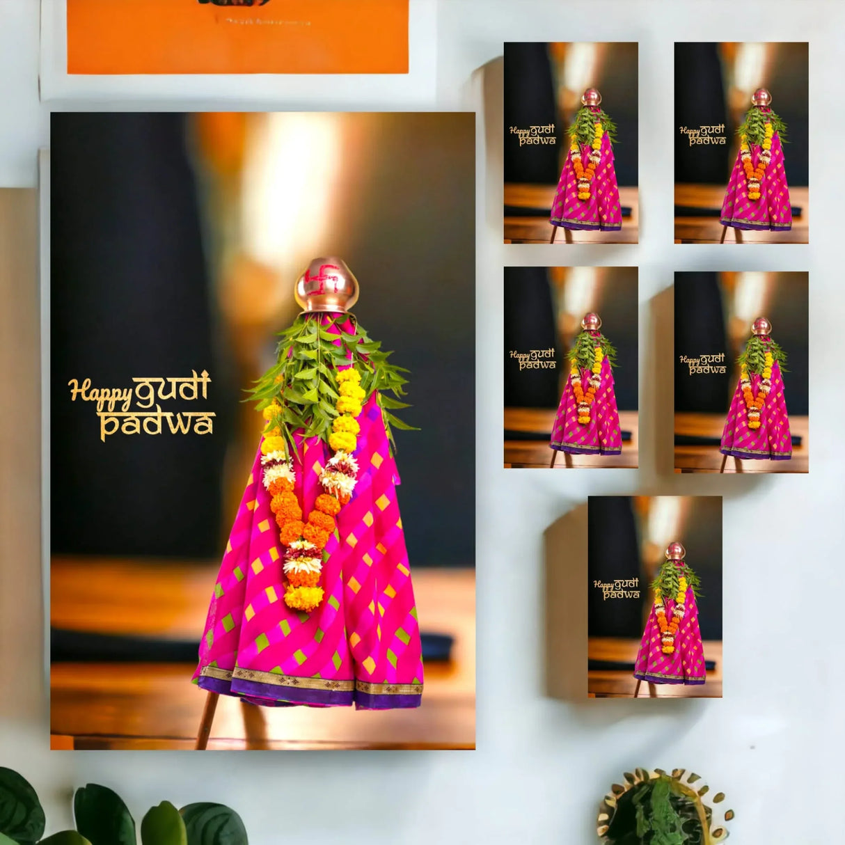 Pack of 5 Happy Gudi Padwa Greeting Card Marathi New Year Greeting Card Printed Customizable Card Simple Design Sweet Wishing Card Gift for Mother, Father, Sister - LoveNspire