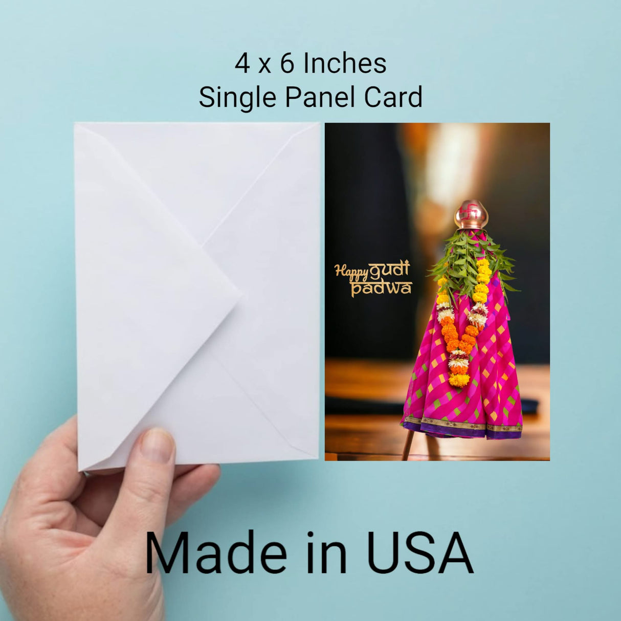 Pack of 5 Happy Gudi Padwa Greeting Card Marathi New Year Greeting Card Printed Customizable Card Simple Design Sweet Wishing Card Gift for Mother, Father, Sister - LoveNspire