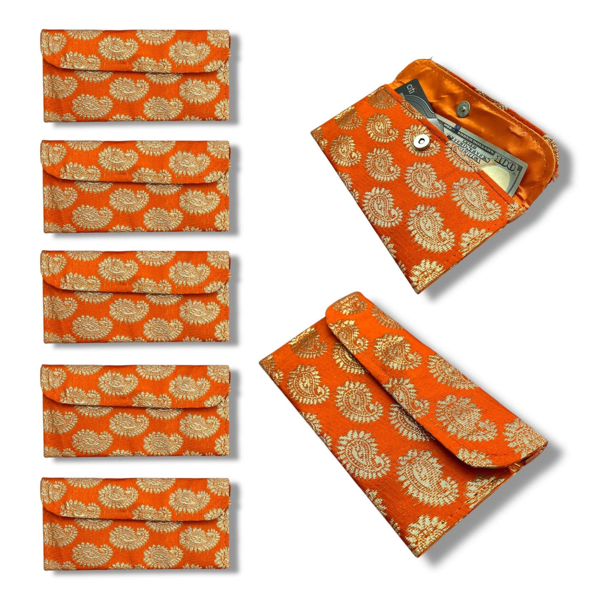 Pack of 5 Money Brocade Fabric Envelopes for Cash Decorative Gotta Shagun Lifafa Gift Card Holder Lucky Cash Currency Holder Magnetic Tip Envelopes Wedding Diwali Gift - LoveNspire