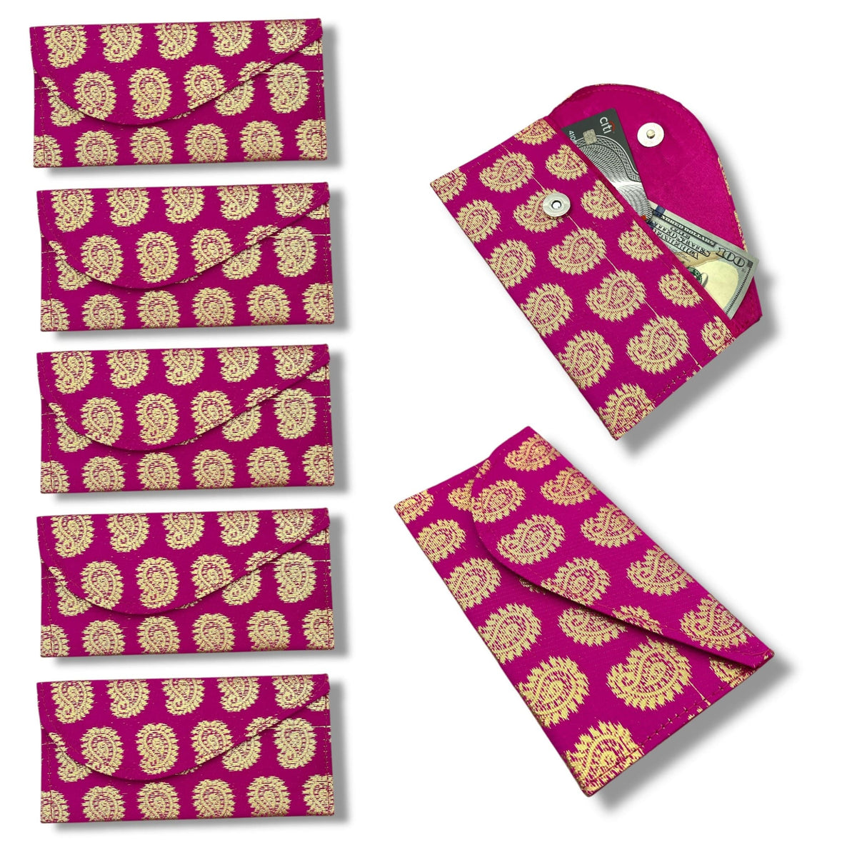 Pack of 5 Money Brocade Fabric Envelopes for Cash Decorative Gotta Shagun Lifafa Gift Card Holder Lucky Cash Currency Holder Magnetic Tip Envelopes Wedding Diwali Gift - LoveNspire