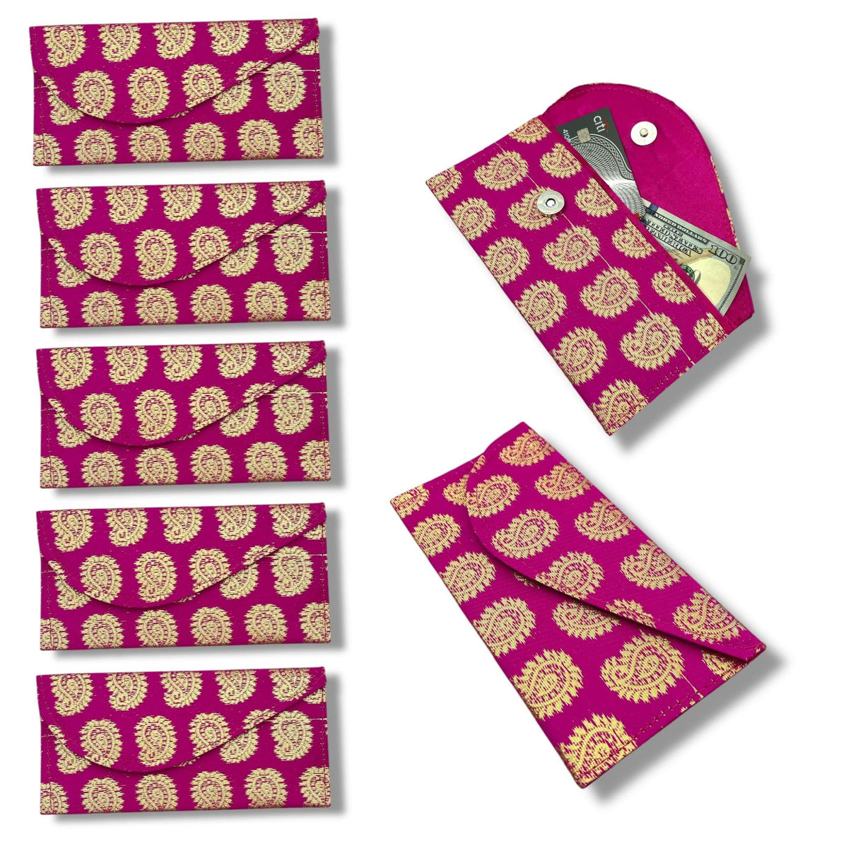 Pack of 5 Money Brocade Fabric Envelopes for Cash Decorative Gotta Shagun Lifafa Gift Card Holder Lucky Cash Currency Holder Magnetic Tip Envelopes Wedding Diwali Gift - LoveNspire