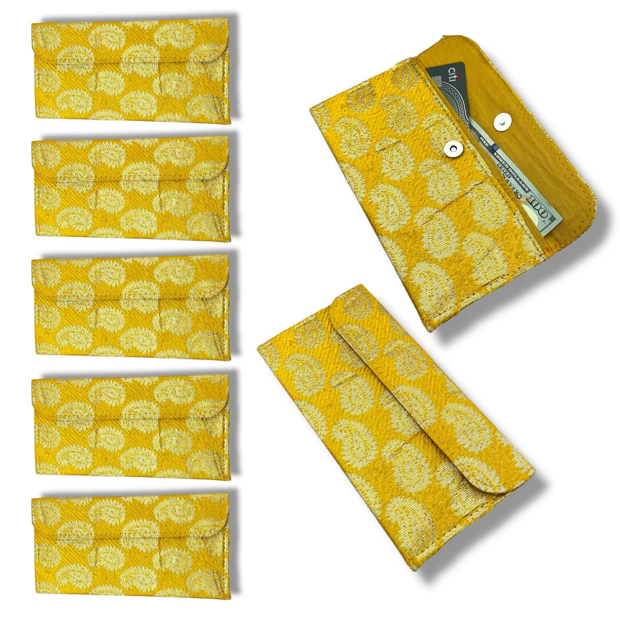 Pack of 5 Money Brocade Fabric Envelopes for Cash Decorative Gotta Shagun Lifafa Gift Card Holder Lucky Cash Currency Holder Magnetic Tip Envelopes Wedding Diwali Gift - LoveNspire
