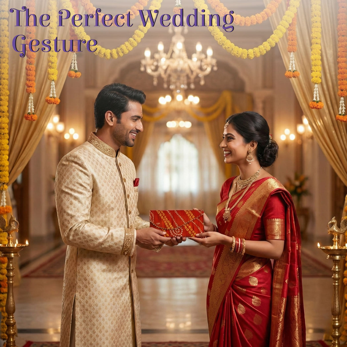 Red bandhani gift box with gold pattern for money envelopes