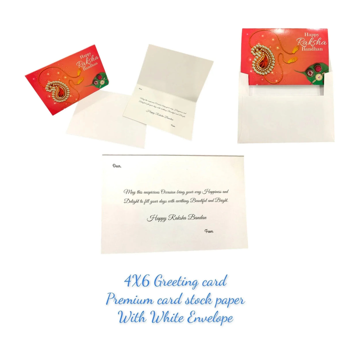 Pack of 5 red rakhi greeting cards with gold and red paisley bead design for raksha bandhan brother sister gift