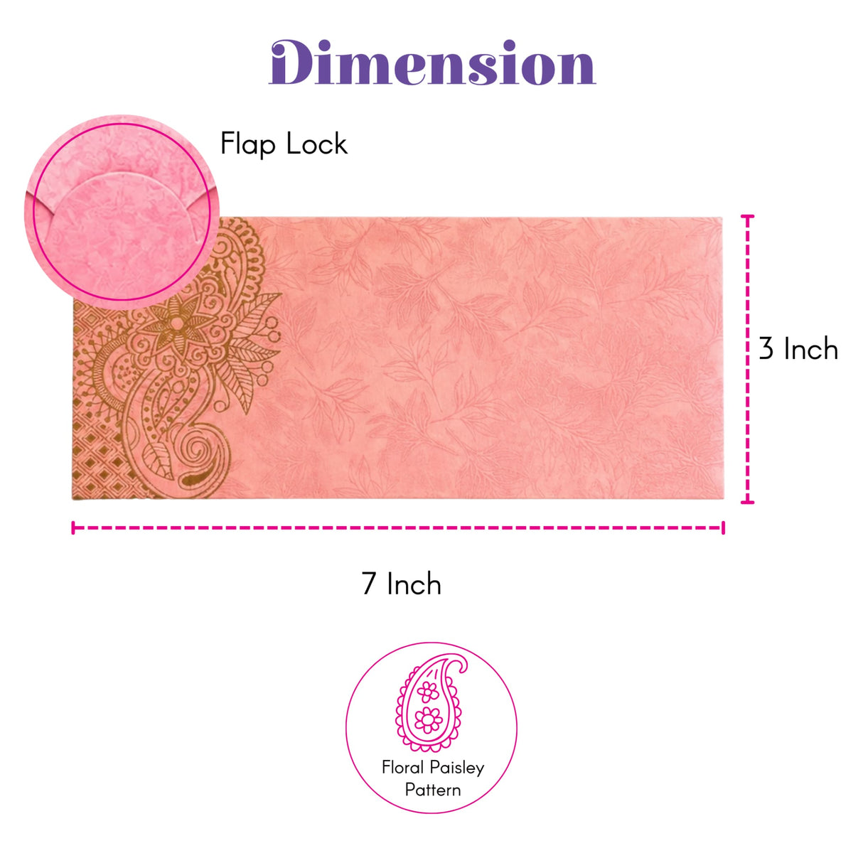 Money envelope in pink floral paisley pattern with decorative flap lock for indian wedding cash gifts and savings organizer