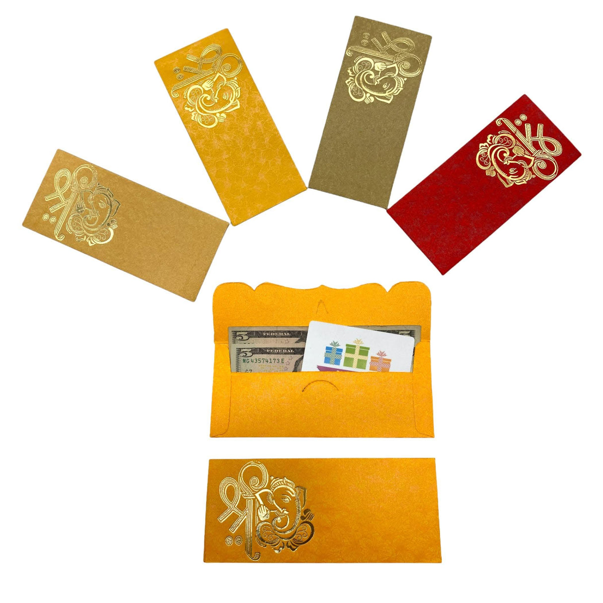 10/25/50/100 Money Envelopes for Assorted Indian Paper Shagun Lifafa Gift Cards Ganesha Decorative Lucky Cash Packet Currency Holder Tip Envelopes Wedding Diwali Gift - LoveNspire