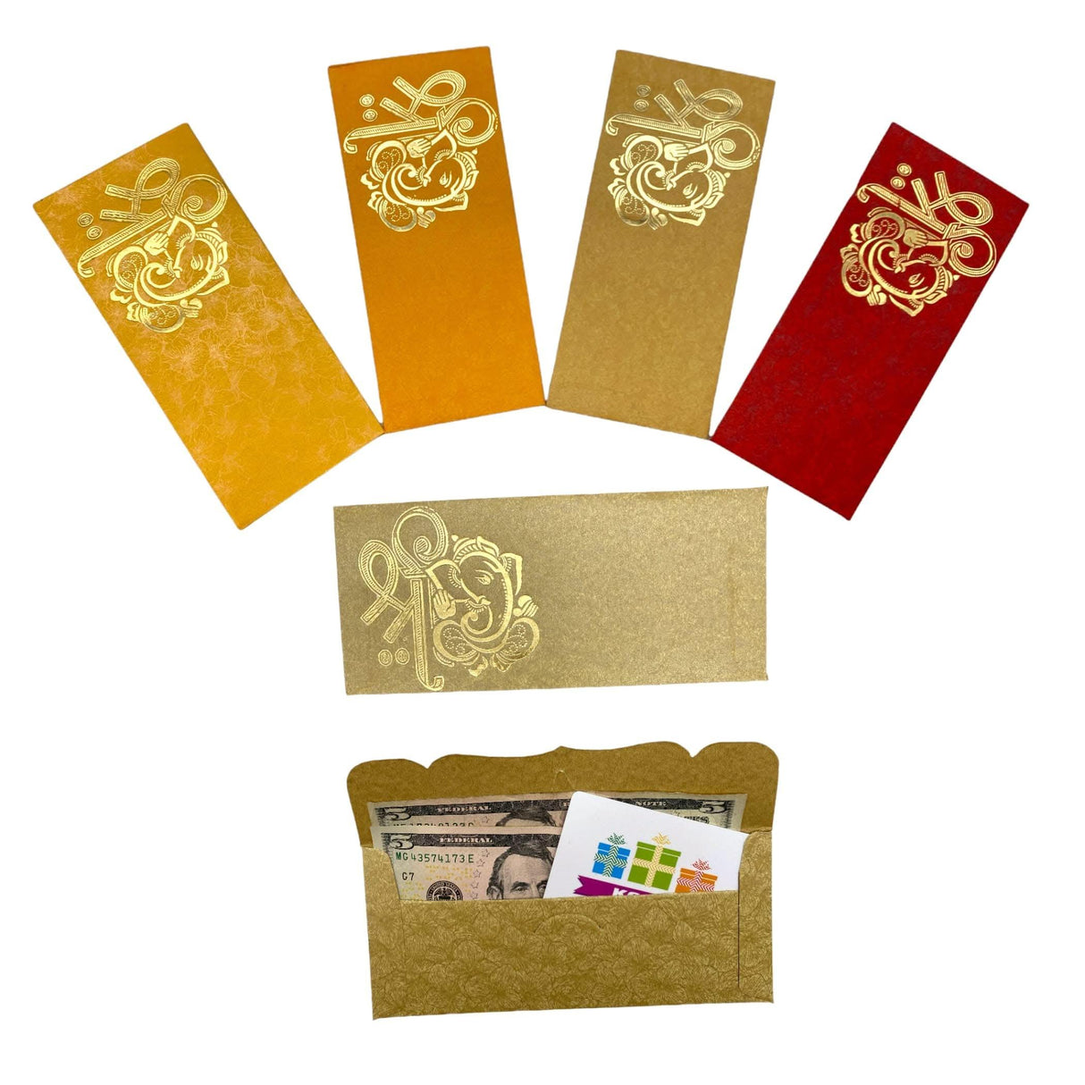 10/25/50/100 Money Envelopes for Assorted Indian Paper Shagun Lifafa Gift Cards Ganesha Decorative Lucky Cash Packet Currency Holder Tip Envelopes Wedding Diwali Gift - LoveNspire