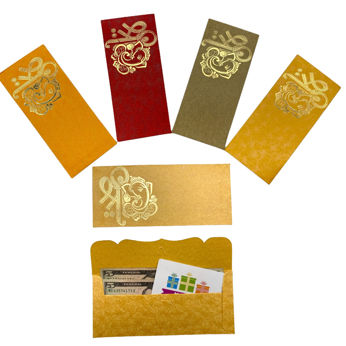 10/25/50/100 Money Envelopes for Assorted Indian Paper Shagun Lifafa Gift Cards Ganesha Decorative Lucky Cash Packet Currency Holder Tip Envelopes Wedding Diwali Gift - LoveNspire