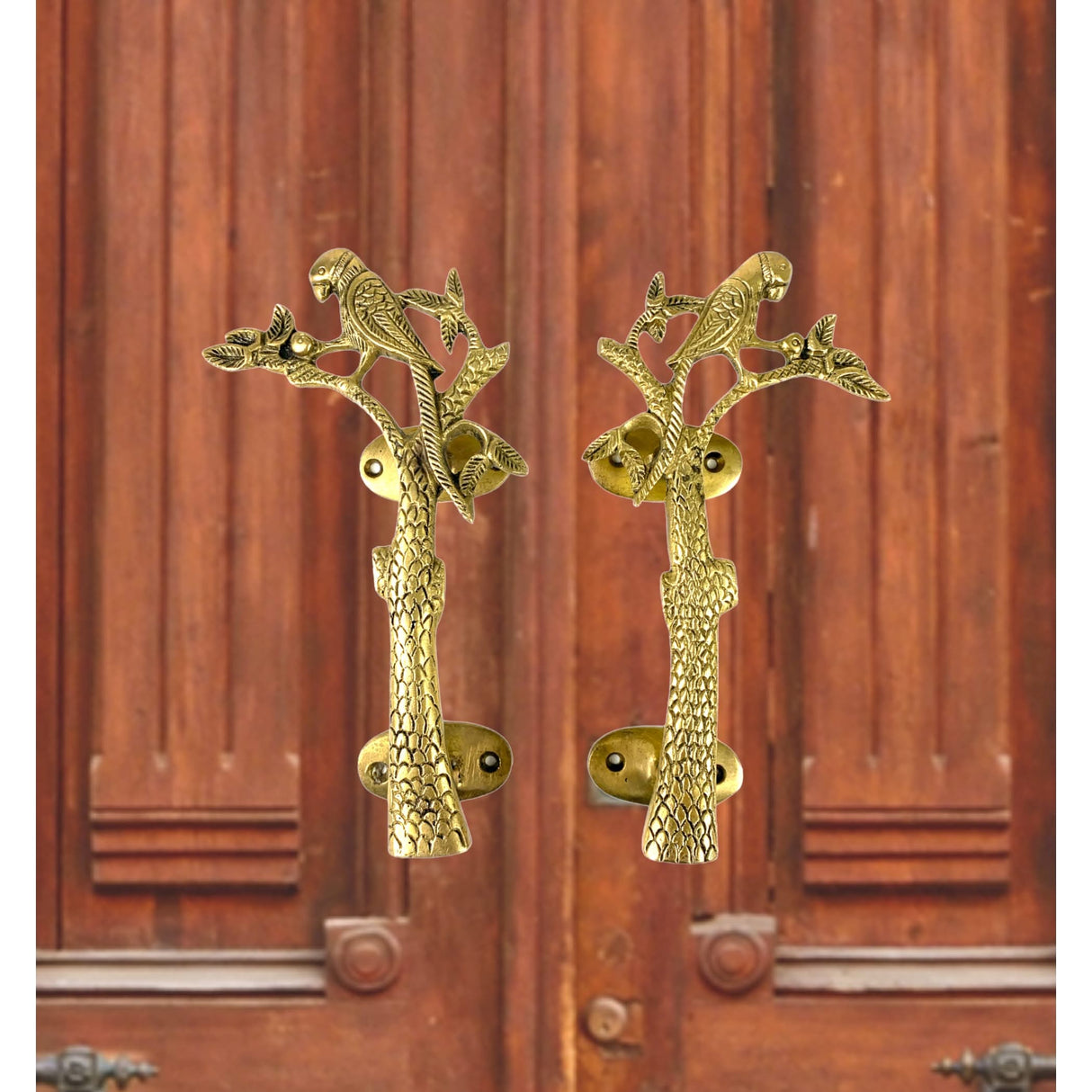 Parrot on the Tree Door Pull Handles Unique Brass 8 Inches Pair of 2 Pull Knobs Antique Design Handles for Drawer, Shelf, Cabinet, Wardrobe, Almirah Housewarming Gift - LoveNspire