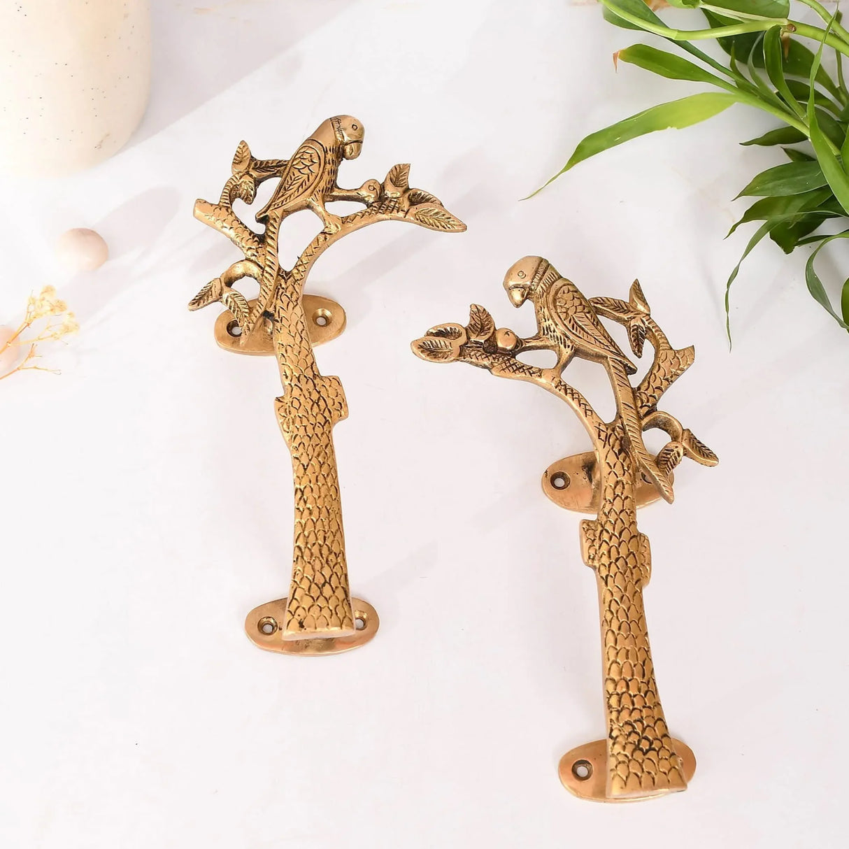 Parrot on the Tree Door Pull Handles Unique Brass 8 Inches Pair of 2 Pull Knobs Antique Design Handles for Drawer, Shelf, Cabinet, Wardrobe, Almirah Housewarming Gift - LoveNspire
