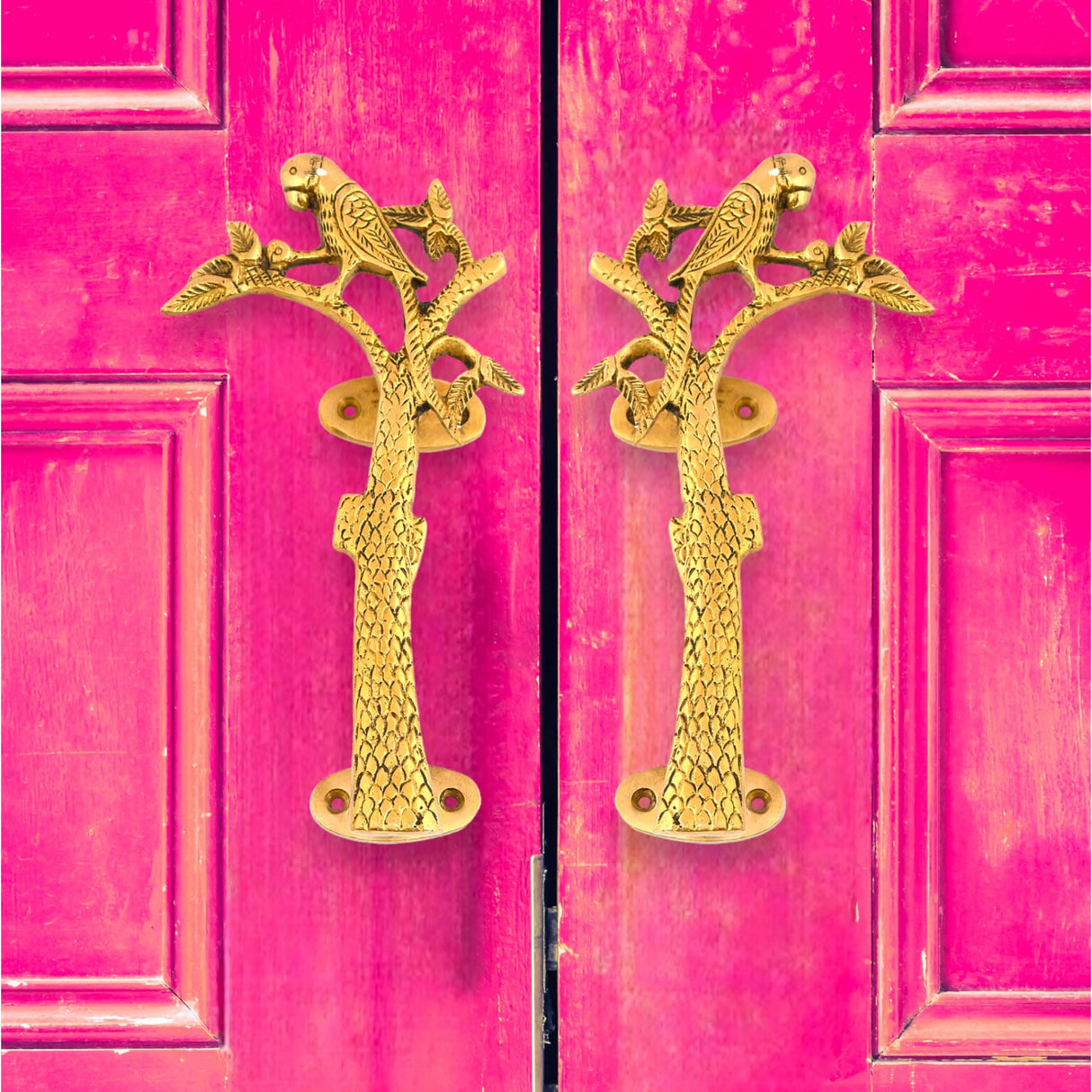 Parrot on the Tree Door Pull Handles Unique Brass 8 Inches Pair of 2 Pull Knobs Antique Design Handles for Drawer, Shelf, Cabinet, Wardrobe, Almirah Housewarming Gift - LoveNspire