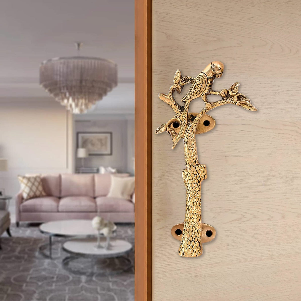 Parrot on the Tree Door Pull Handles Unique Brass 8 Inches Pair of 2 Pull Knobs Antique Design Handles for Drawer, Shelf, Cabinet, Wardrobe, Almirah Housewarming Gift - LoveNspire