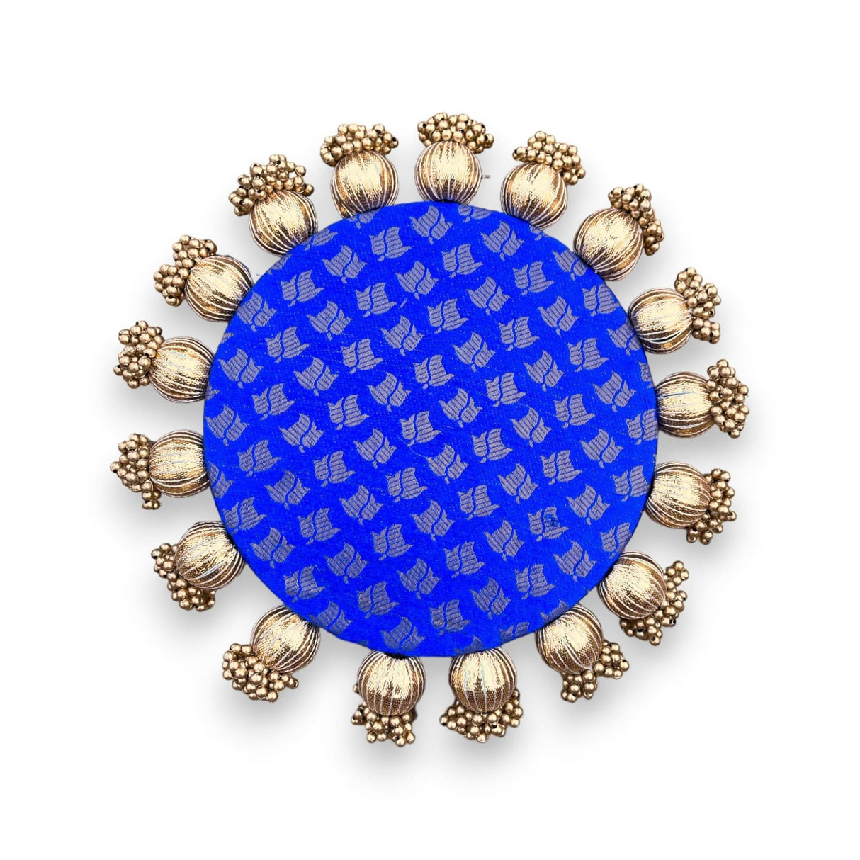 Reversible Patola Platter Brocade Fabric Handmade Centerpiece Mat-Floor Rangoli Diwali Housewarming Gift Home Temple Table Decor Mehendi Thaal Decor Puja Thali - Asan for God Goddess - LoveNspire