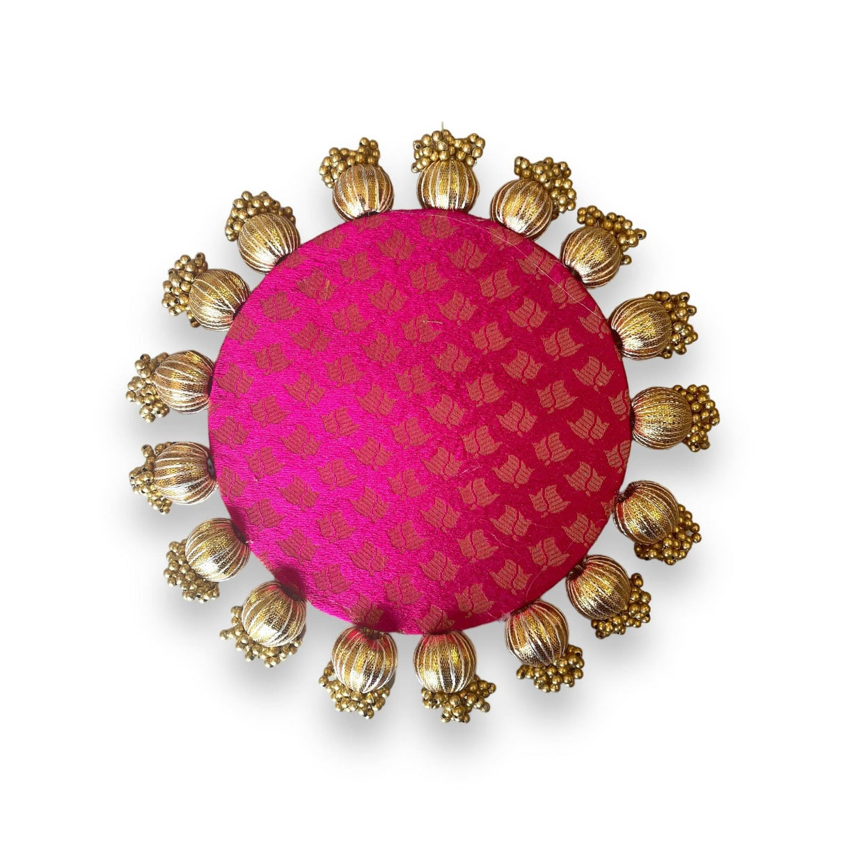 Reversible Patola Platter Brocade Fabric Handmade Centerpiece Mat-Floor Rangoli Diwali Housewarming Gift Home Temple Table Decor Mehendi Thaal Decor Puja Thali - Asan for God Goddess - LoveNspire