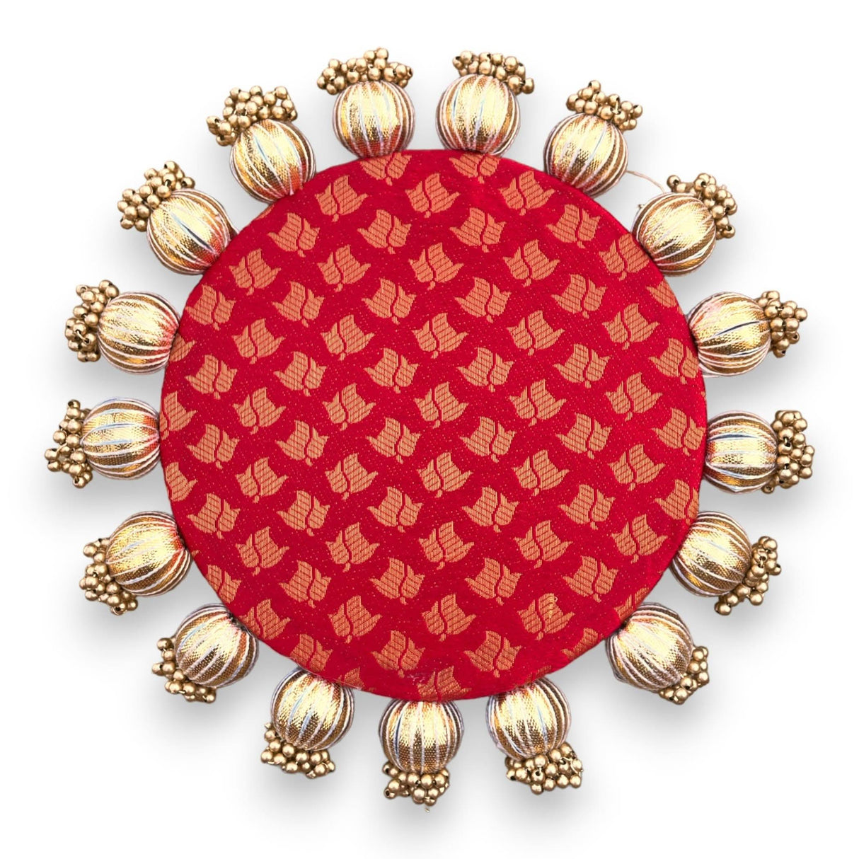 Reversible Patola Platter Brocade Fabric Handmade Centerpiece Mat-Floor Rangoli Diwali Housewarming Gift Home Temple Table Decor Mehendi Thaal Decor Puja Thali - Asan for God Goddess - LoveNspire