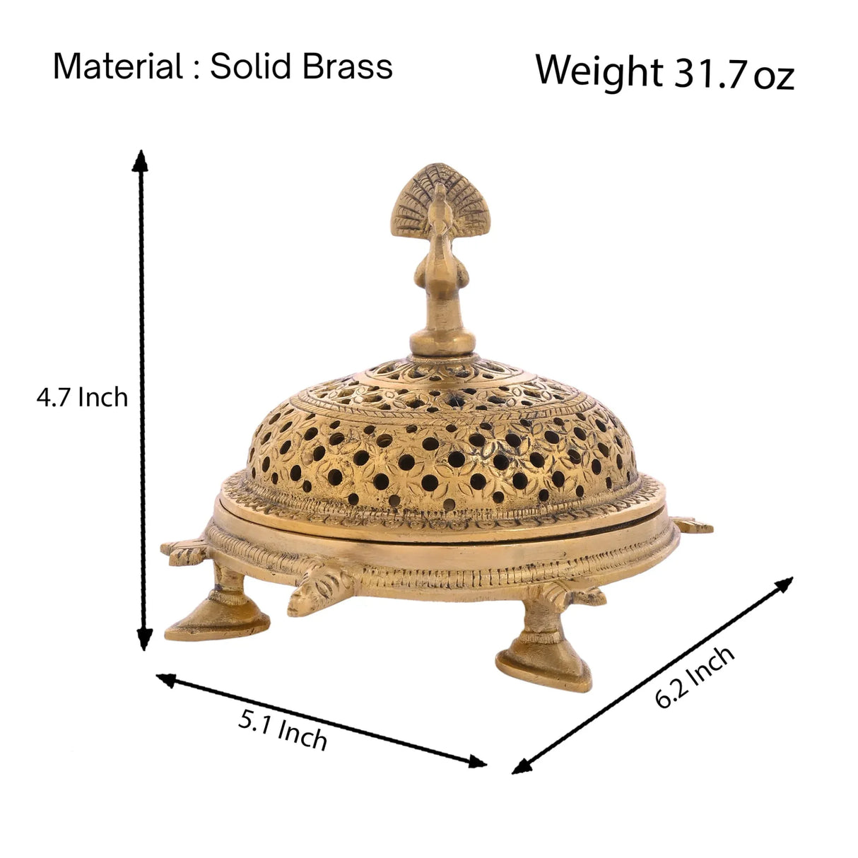 Brass Peacock Incense Dhoop Burner Aroma for Prayer Puja Meditation Spiritual Events Dhoopam for Havan Rituals - Diwali Decoration Loban Dhoop Dani for Temple Home Office (4.7x5.1 Inches) - LoveNspire