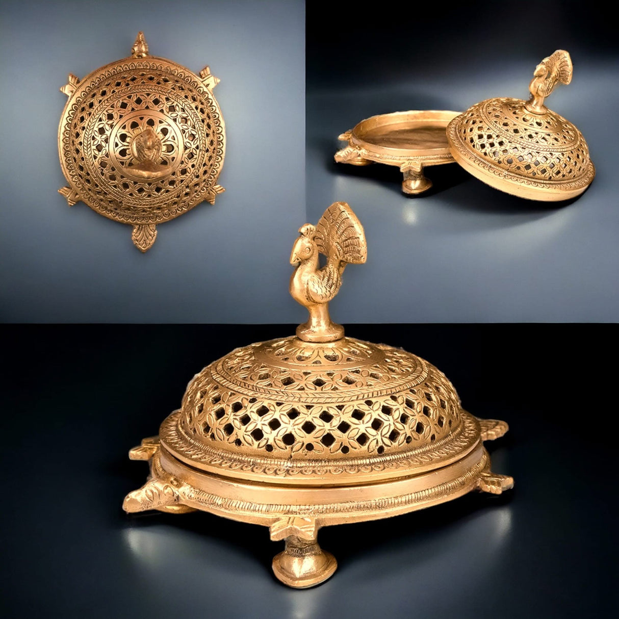 Brass Peacock Incense Dhoop Burner Aroma for Prayer Puja Meditation Spiritual Events Dhoopam for Havan Rituals - Diwali Decoration Loban Dhoop Dani for Temple Home Office (4.7x5.1 Inches) - LoveNspire