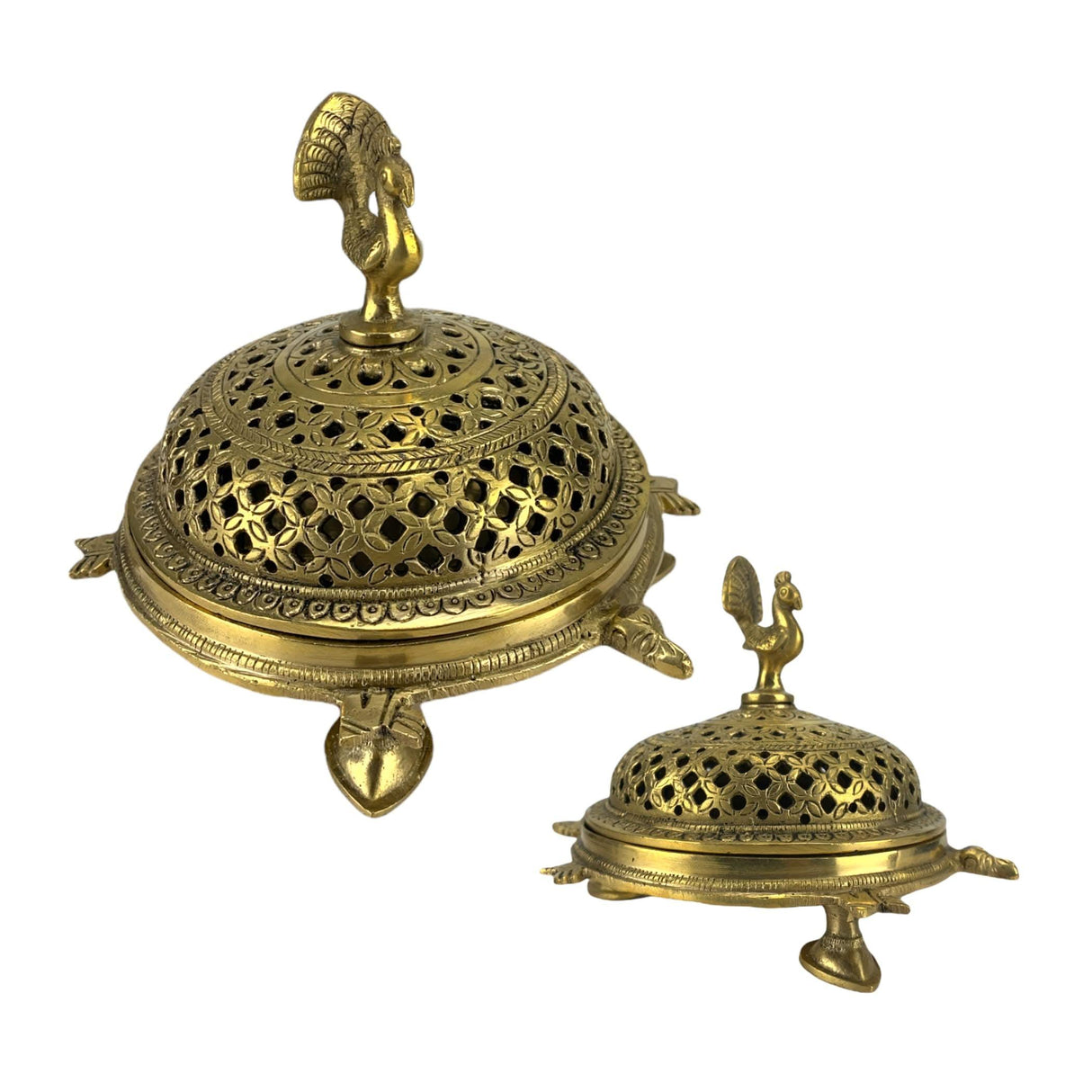 Brass Peacock Incense Dhoop Burner Aroma for Prayer Puja Meditation Spiritual Events Dhoopam for Havan Rituals - Diwali Decoration Loban Dhoop Dani for Temple Home Office (4.7x5.1 Inches) - LoveNspire