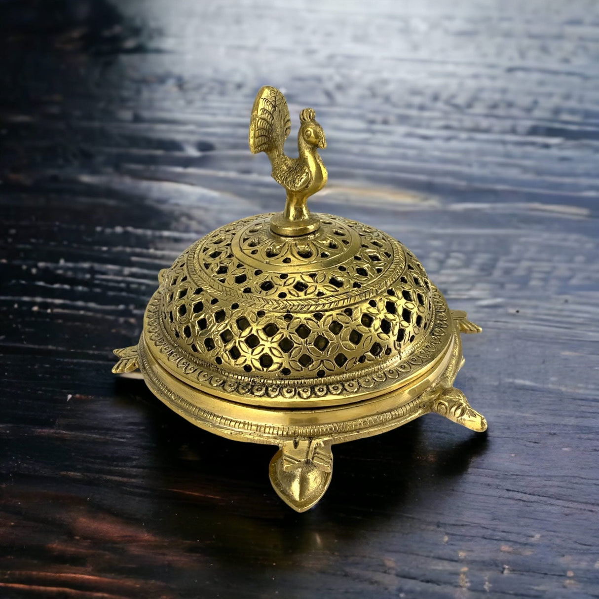Brass Peacock Incense Dhoop Burner Aroma for Prayer Puja Meditation Spiritual Events Dhoopam for Havan Rituals - Diwali Decoration Loban Dhoop Dani for Temple Home Office (4.7x5.1 Inches) - LoveNspire