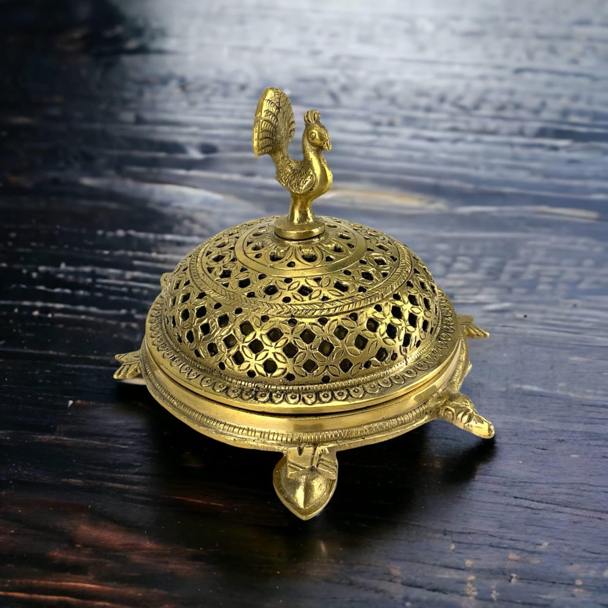 Brass Peacock Incense Dhoop Burner Aroma for Prayer Puja Meditation Spiritual Events Dhoopam for Havan Rituals - Diwali Decoration Loban Dhoop Dani for Temple Home Office (4.7x5.1 Inches) - LoveNspire