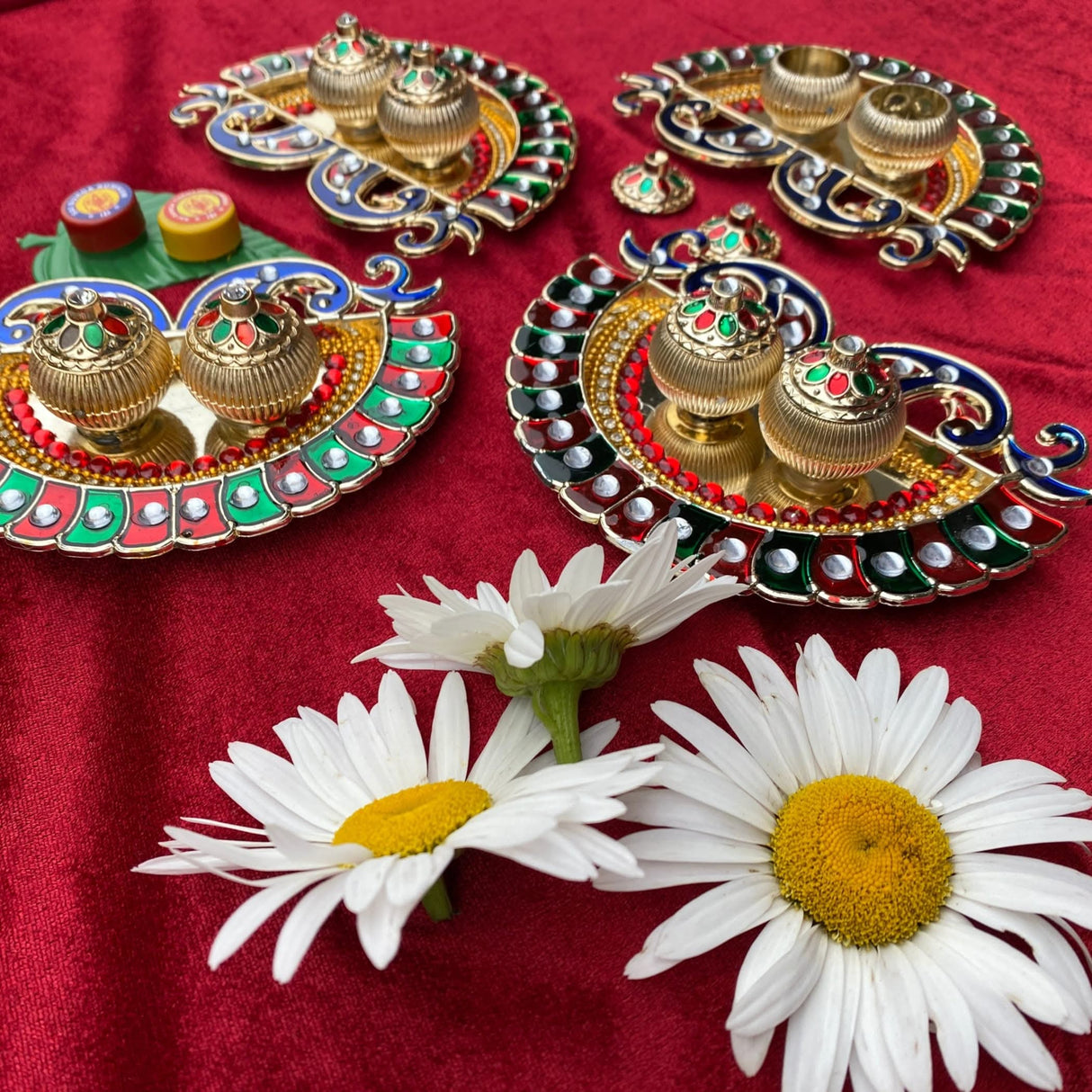 Peacock Bulk Haldi Kumkum Thali Holder Decorative Roli Chawal Holder Indian Festival Rakhi Pooja Thali Diwali Puja Tika Platter Wedding Favor Housewarming Gifts - LoveNspire