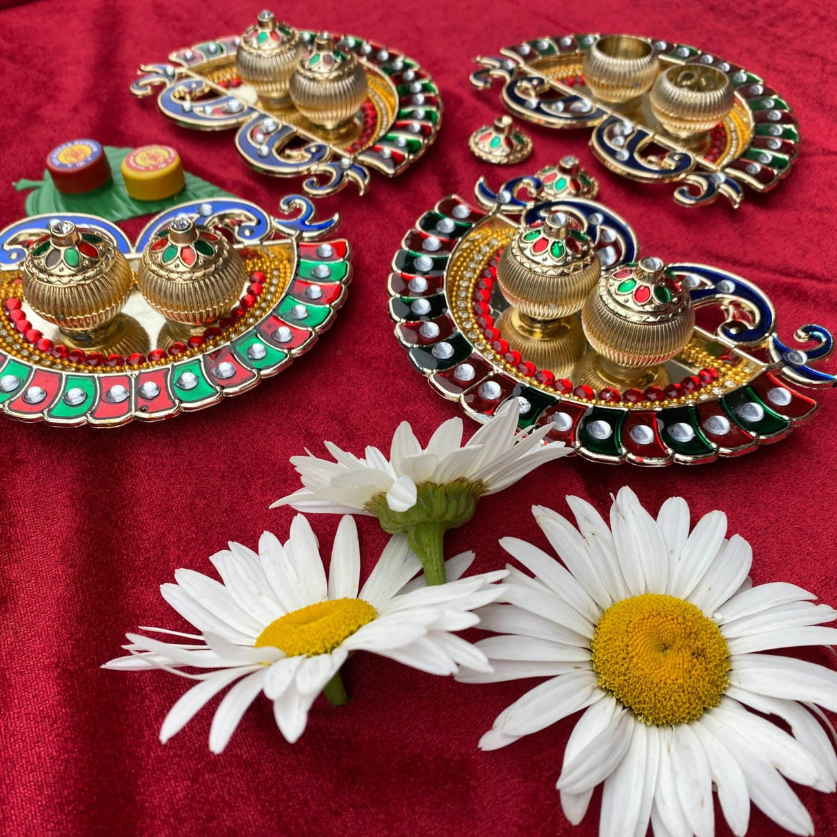 Peacock Bulk Haldi Kumkum Thali Holder Decorative Roli Chawal Holder Indian Festival Rakhi Pooja Thali Diwali Puja Tika Platter Wedding Favor Housewarming Gifts - LoveNspire