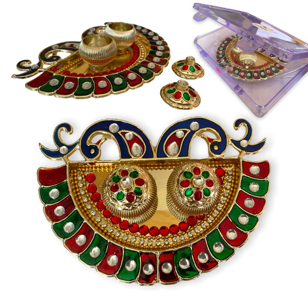 Peacock Bulk Haldi Kumkum Thali Holder Decorative Roli Chawal Holder Indian Festival Rakhi Pooja Thali Diwali Puja Tika Platter Wedding Favor Housewarming Gifts - LoveNspire