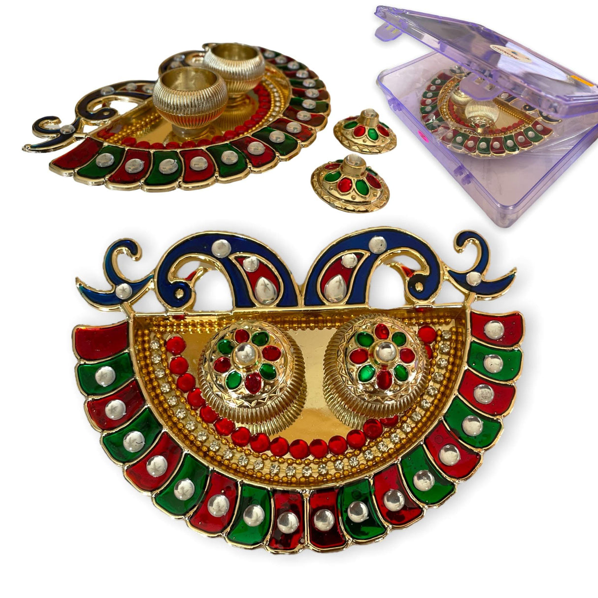 Peacock Bulk Haldi Kumkum Thali Holder Decorative Roli Chawal Holder Indian Festival Rakhi Pooja Thali Diwali Puja Tika Platter Wedding Favor Housewarming Gifts - LoveNspire