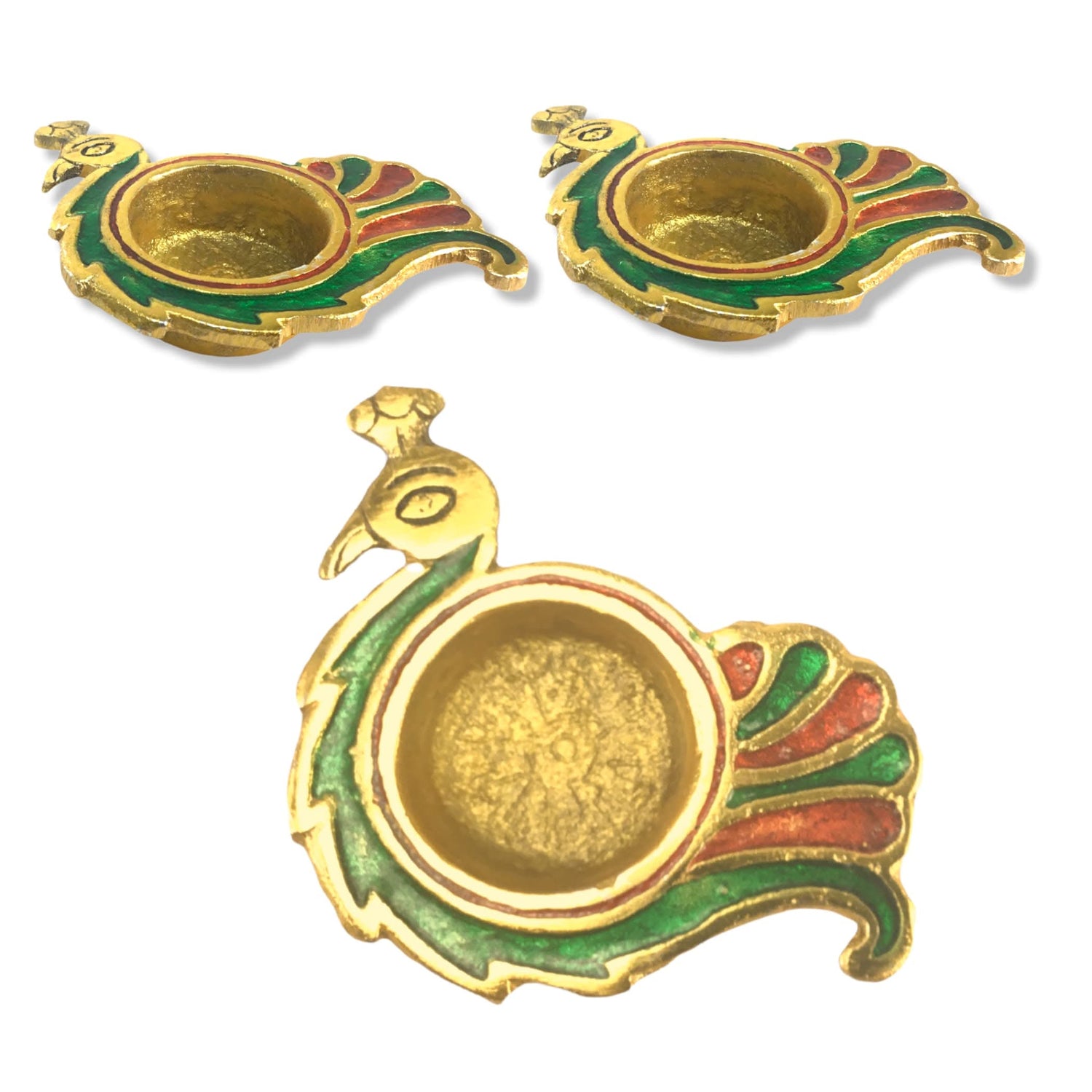Peacock Deepam Brass Finish Diya Pack of 2 Samai Deepak Oil Lamp Indian Festival Diwali Diya Hindu Puja Religious Home Decor Pooja Lamp Indian Housewarming Wedding - Corporate Return Gift - LoveNspire