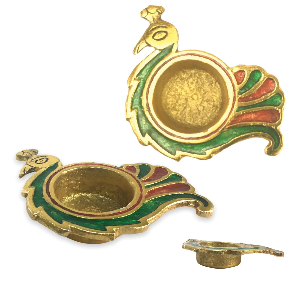 Peacock Deepam Brass Finish Diya Pack of 2 Samai Deepak Oil Lamp Indian Festival Diwali Diya Hindu Puja Religious Home Decor Pooja Lamp Indian Housewarming Wedding - Corporate Return Gift - LoveNspire