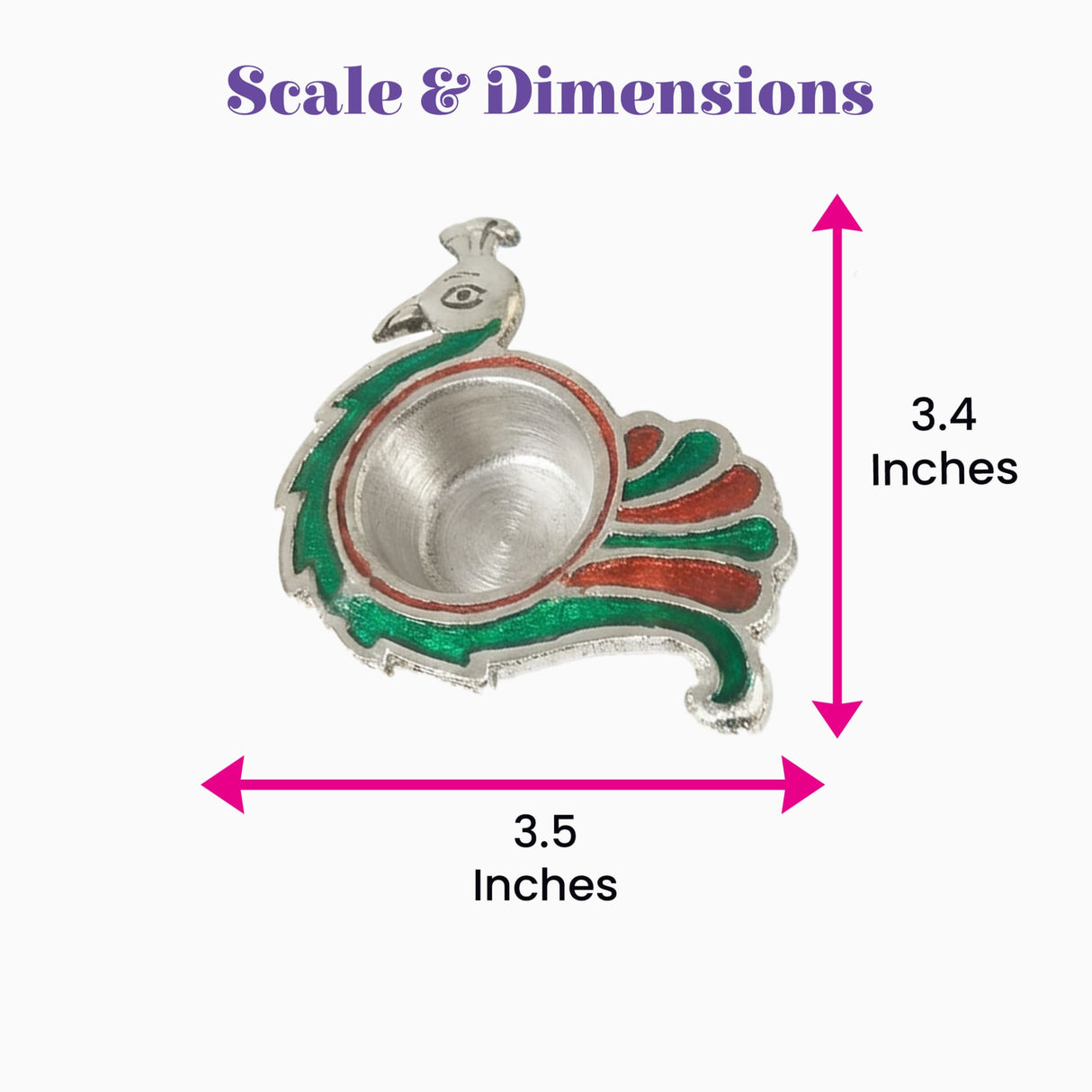 Silver peacock-shaped brass oil lamp with green and red enamel detailing for diwali puja home decor pack of 2
