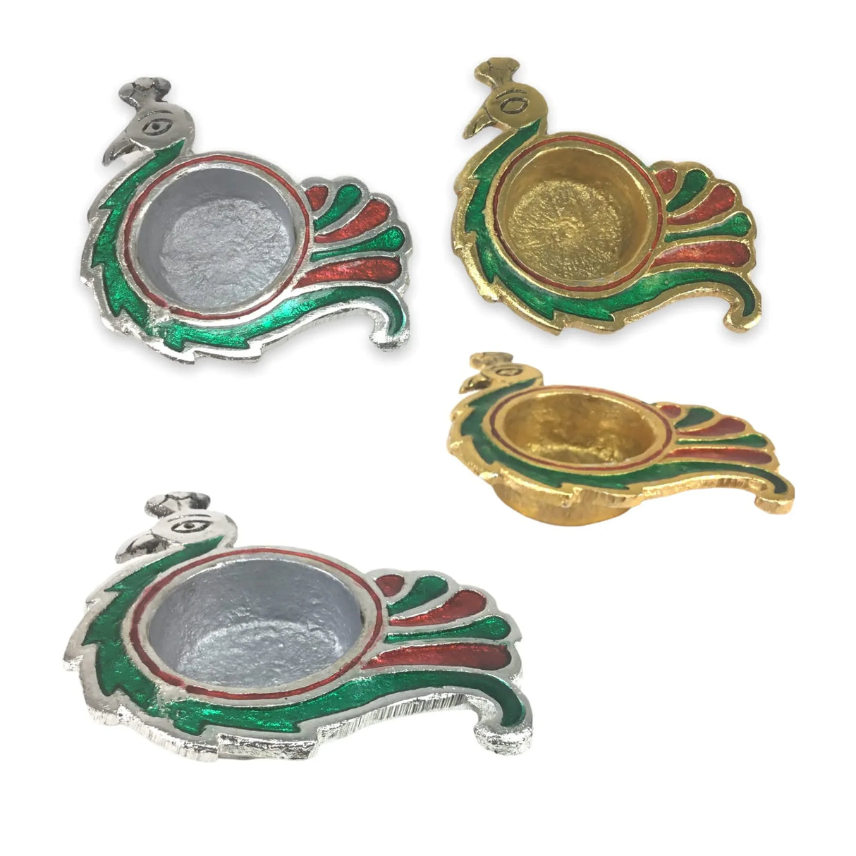 Peacock Deepam Brass Finish Diya Pack of 2 Samai Deepak Oil Lamp Indian Festival Diwali Diya Hindu Puja Religious Home Decor Pooja Lamp Indian Housewarming Wedding - Corporate Return Gift - LoveNspire