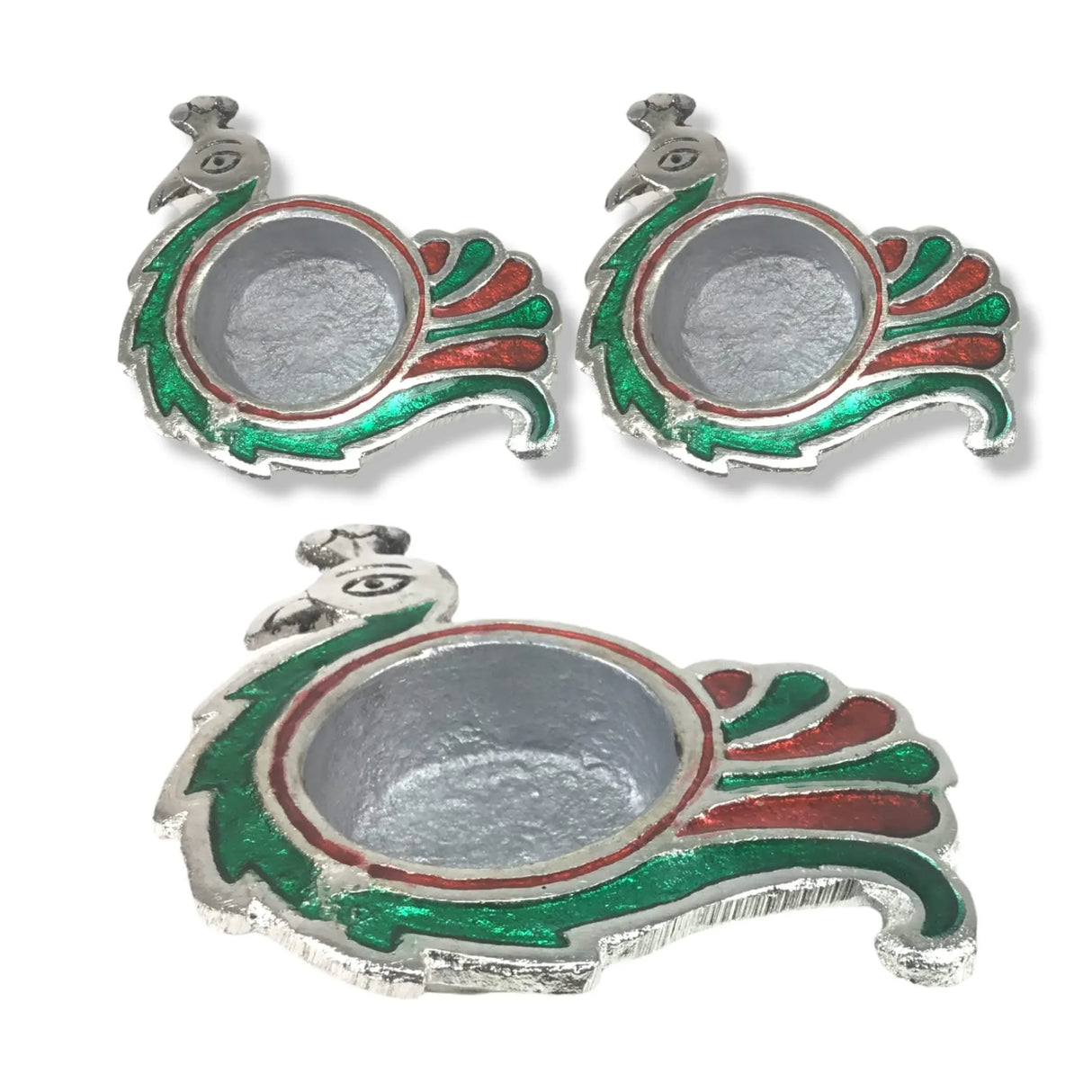 Peacock Deepam Brass Finish Diya Pack of 2 Samai Deepak Oil Lamp Indian Festival Diwali Diya Hindu Puja Religious Home Decor Pooja Lamp Indian Housewarming Wedding - Corporate Return Gift - LoveNspire