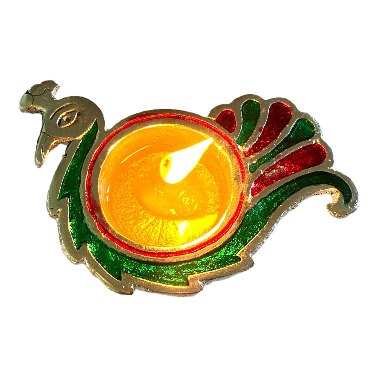 Peacock Deepam Brass Finish Diya Samai Deepak Oil Lamp Indian Festival Diwali Diya Hindu Puja Religious Home Decor Pooja Lamp Indian Housewarming Wedding Gift - Corporate Return Gift - LoveNspire