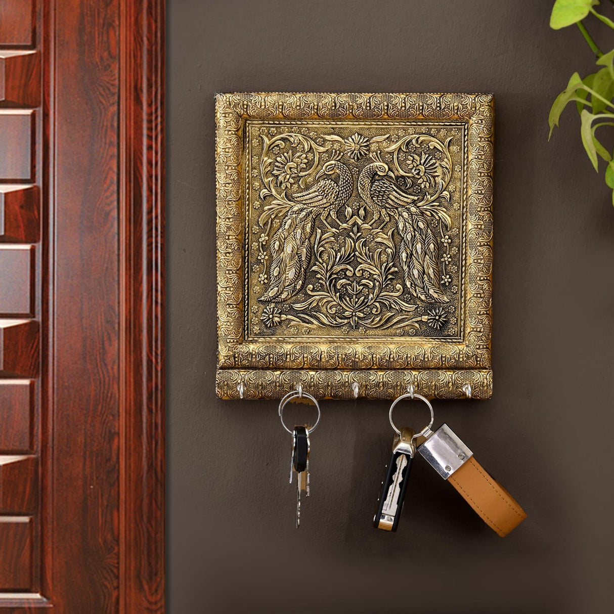 Peacock Design Frame Wall Key Holder for Wall Decorative, Hand Crafted Wall Hooks for Hanging Stylish Key Stand Home Office Decor Housewarming Gift 5 Hooks (pack of 1) - LoveNspire