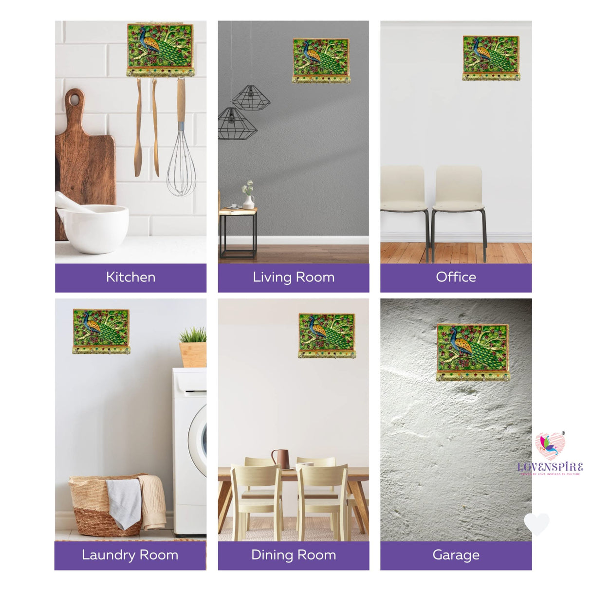 Peacock Design Frame Wall Key Holder for Wall Decorative, Hand Crafted Wall Hooks for Hanging Stylish Key Stand Home Office Decor Housewarming Gift Key Organizer with 4 Hooks (pack of 1) - LoveNspire