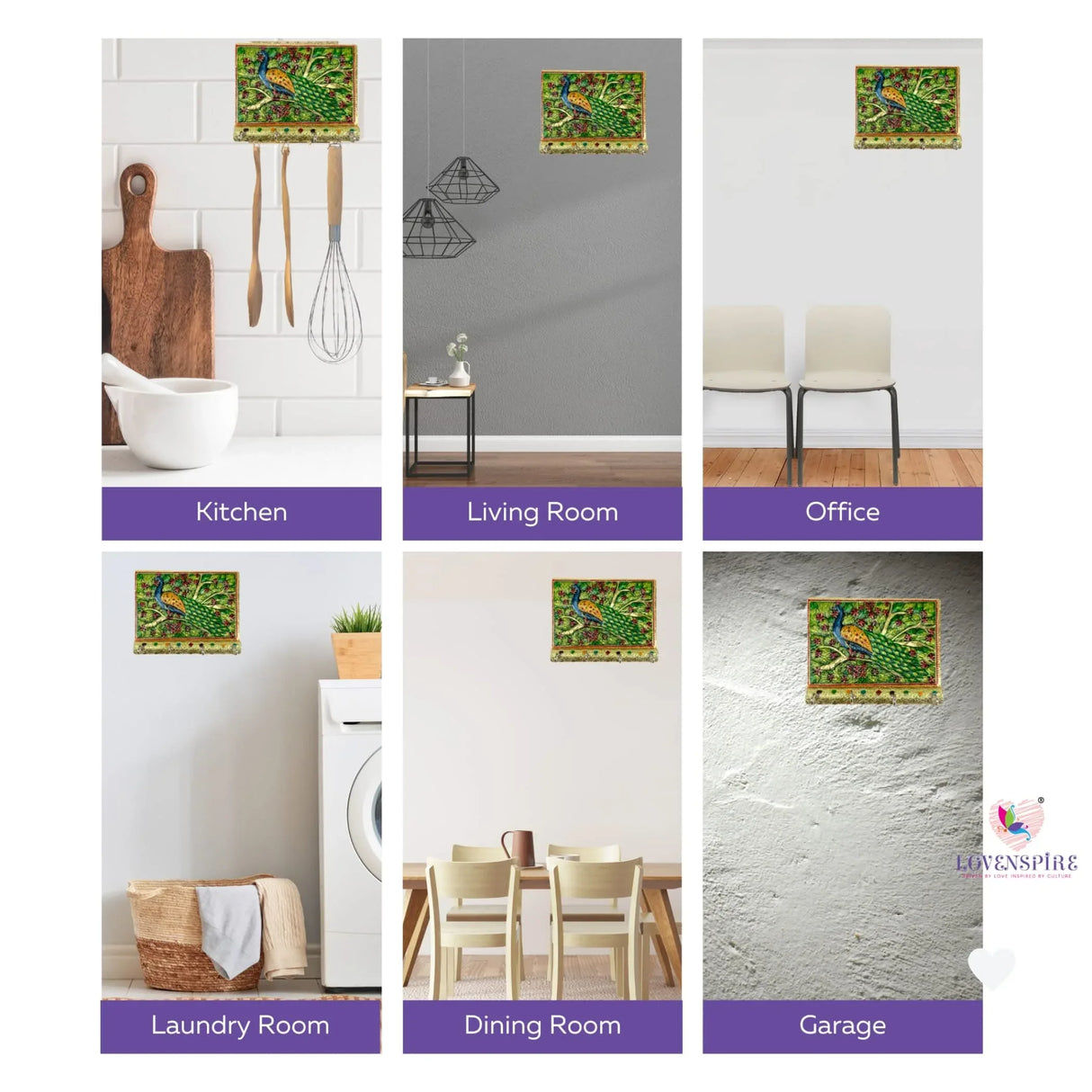 Peacock Design Frame Wall Key Holder for Wall Decorative, Hand Crafted Wall Hooks for Hanging Stylish Key Stand Home Office Decor Housewarming Gift Key Organizer with 4 Hooks (pack of 1) - LoveNspire