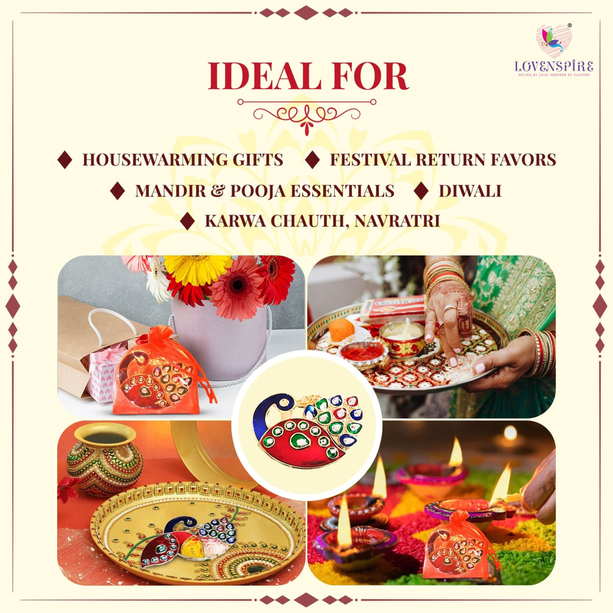 Decorative Bulk Peacock Haldi Kumkum Holder Roli Chawal/rice Holder Indian Festival Favor Diwali Rakhi Pooja Mandir Tika Platter Housewarming Gifts - LoveNspire