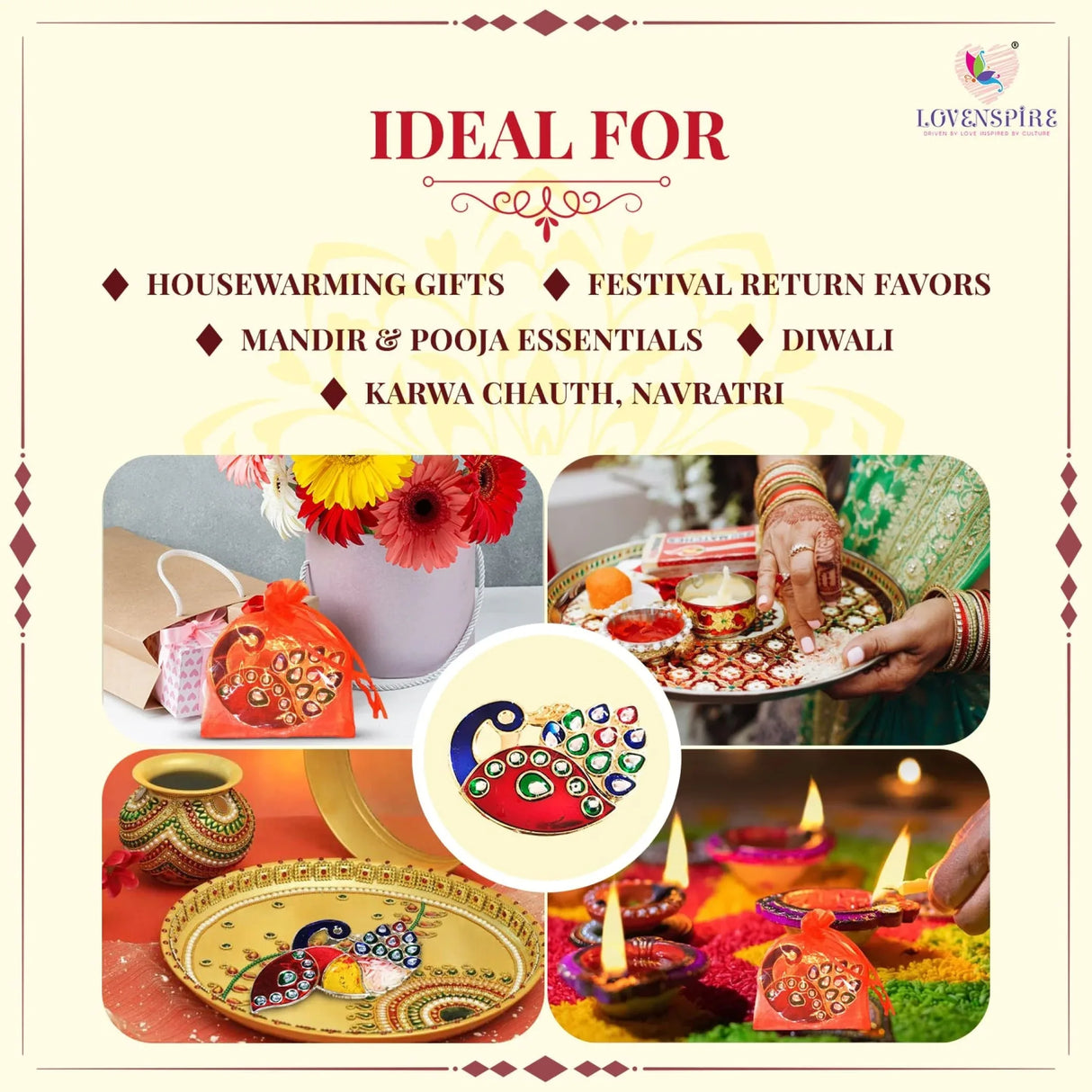 Decorative Bulk Peacock Haldi Kumkum Holder Roli Chawal/rice Holder Indian Festival Favor Diwali Rakhi Pooja Mandir Tika Platter Housewarming Gifts - LoveNspire