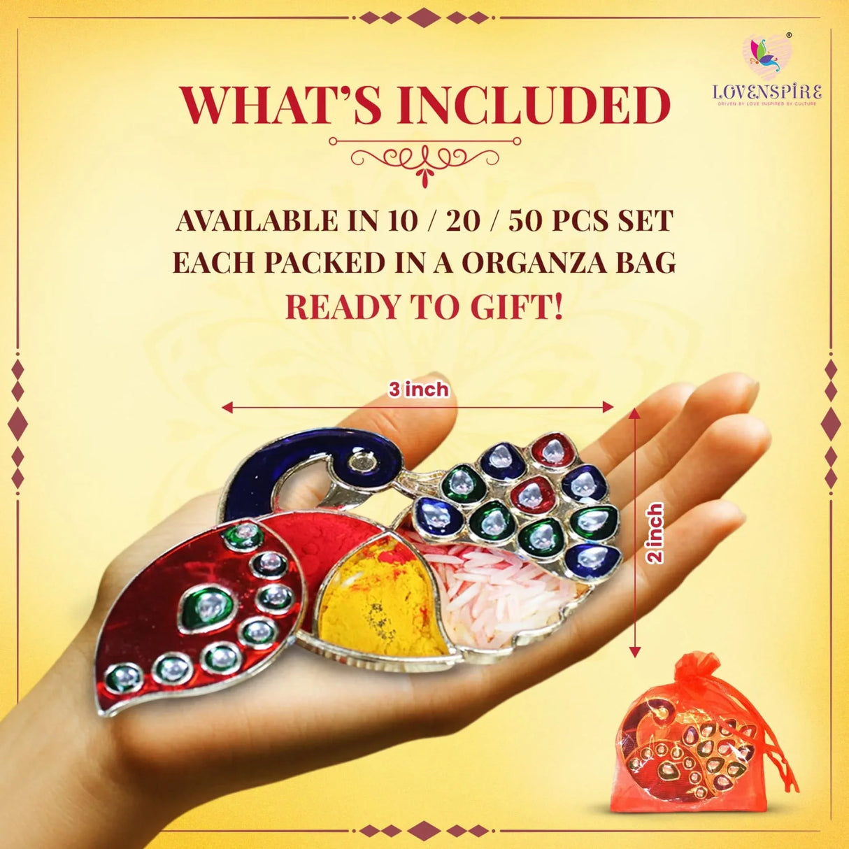 Decorative Bulk Peacock Haldi Kumkum Holder Roli Chawal/rice Holder Indian Festival Favor Diwali Rakhi Pooja Mandir Tika Platter Housewarming Gifts - LoveNspire