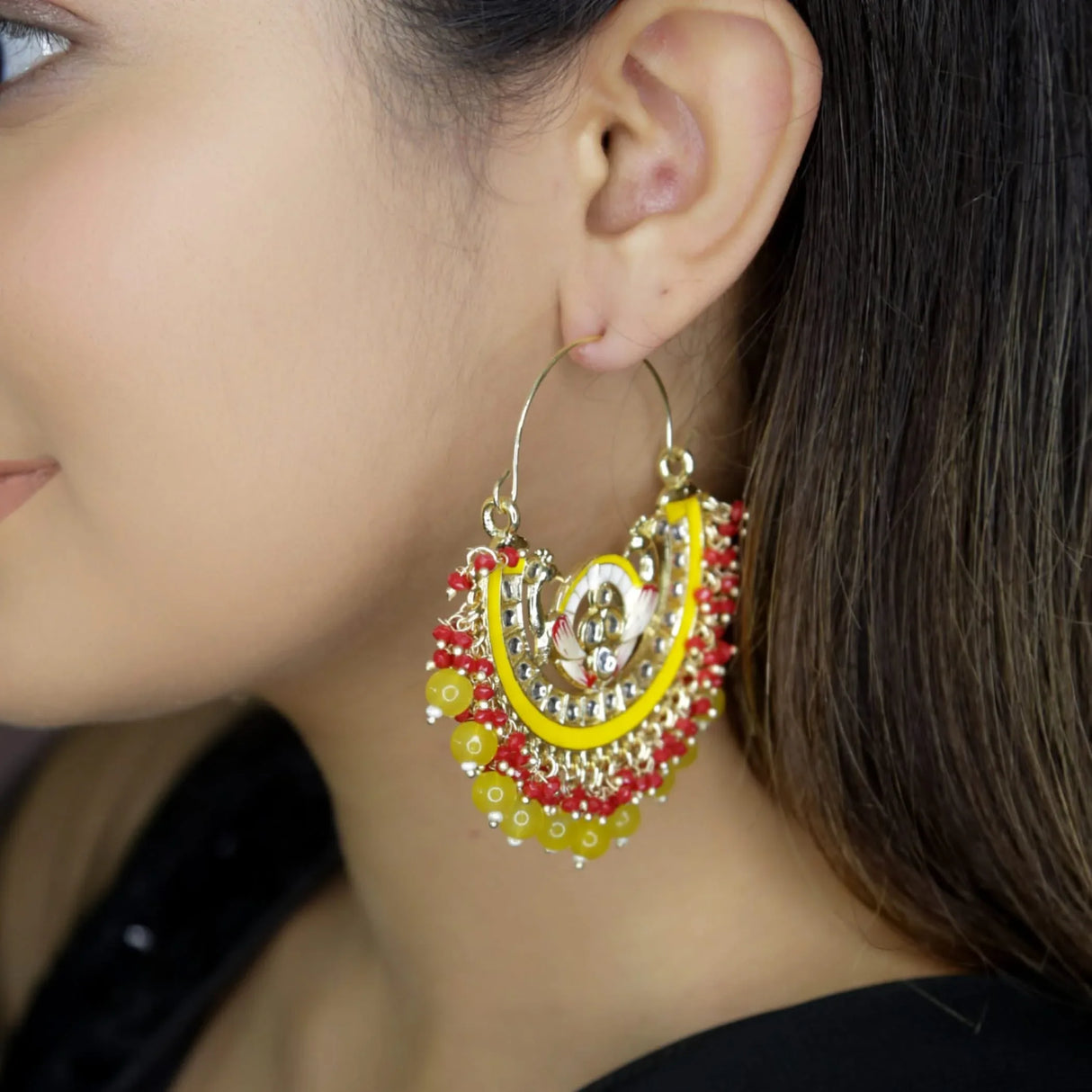 Oversized/ Big Indian Peacock Earrings for Women - Indian Jhumka Earrings for Women Chandbali Earring Kundan Pearl Hoop Earring in Golden Tone Bollywood Style Dangle Earring Jewelry for Bride Gift for Her - LoveNspire