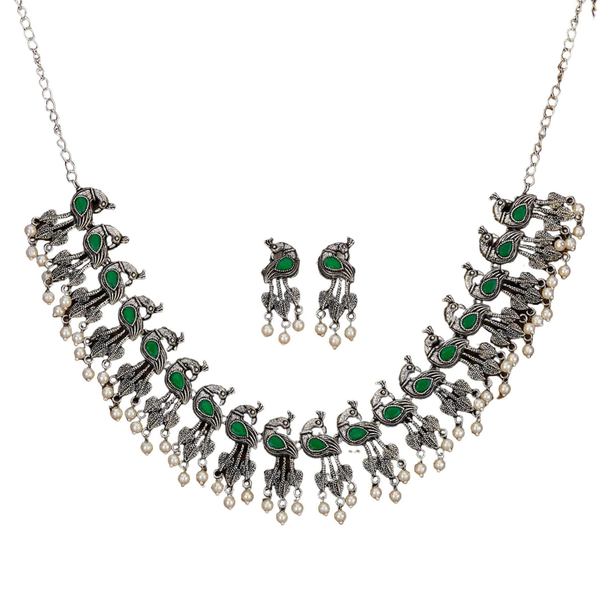Peacock Oxidized Jewelry Set Boho Tribal Jewelry Traditional Adjustable Bollywood Necklace Earrings Set Indian Long Necklace Bohemian Jewelry Afghani Tribal Tassel - LoveNspire