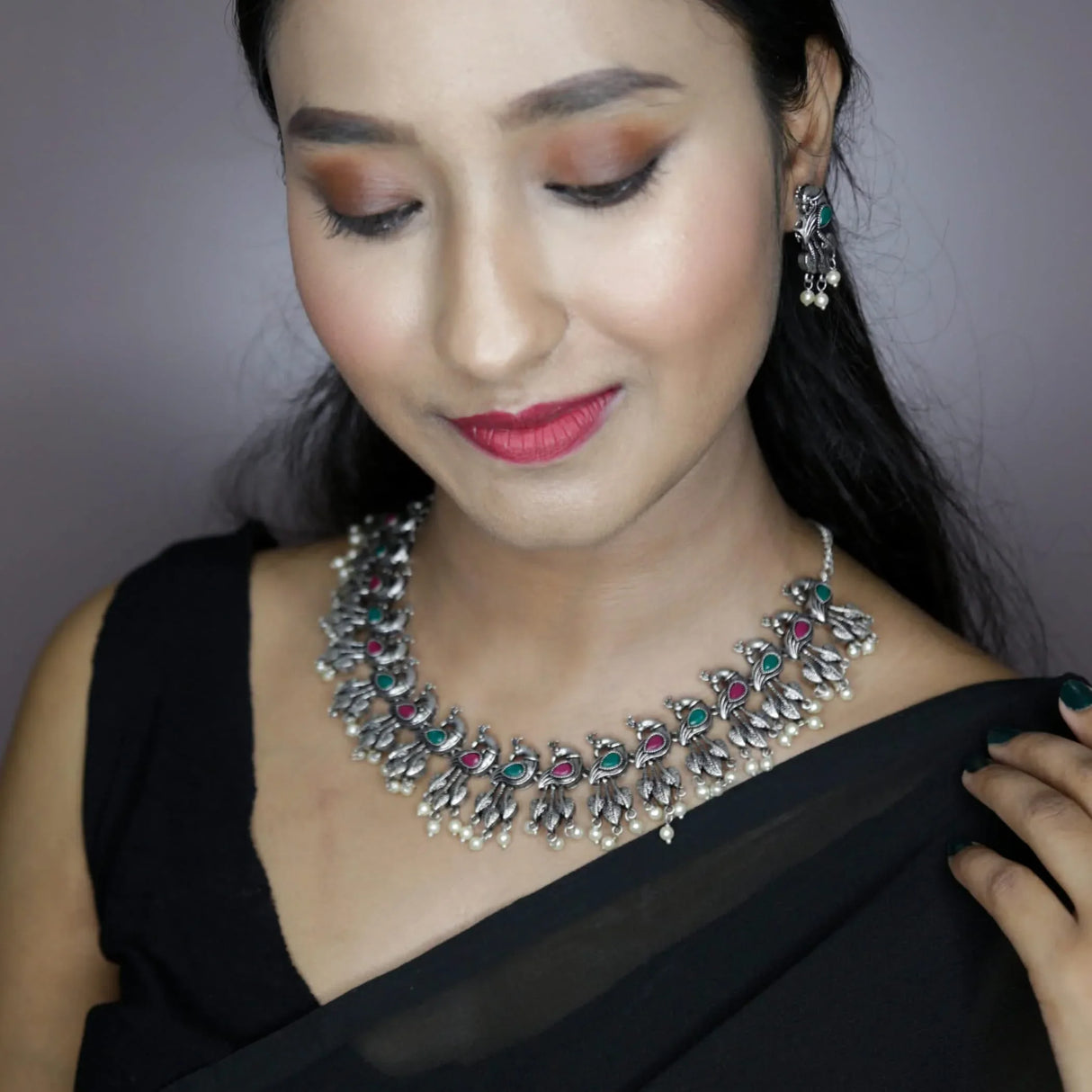 Peacock Oxidized Jewelry Set Boho Tribal Jewelry Traditional Adjustable Bollywood Necklace Earrings Set Indian Long Necklace Bohemian Jewelry Afghani Tribal Tassel - LoveNspire