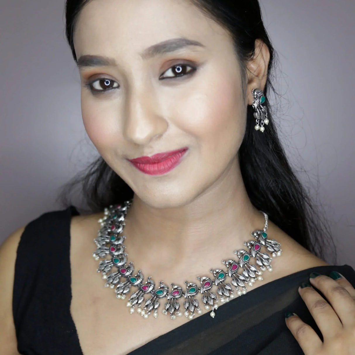 Peacock Oxidized Jewelry Set Boho Tribal Jewelry Traditional Adjustable Bollywood Necklace Earrings Set Indian Long Necklace Bohemian Jewelry Afghani Tribal Tassel - LoveNspire