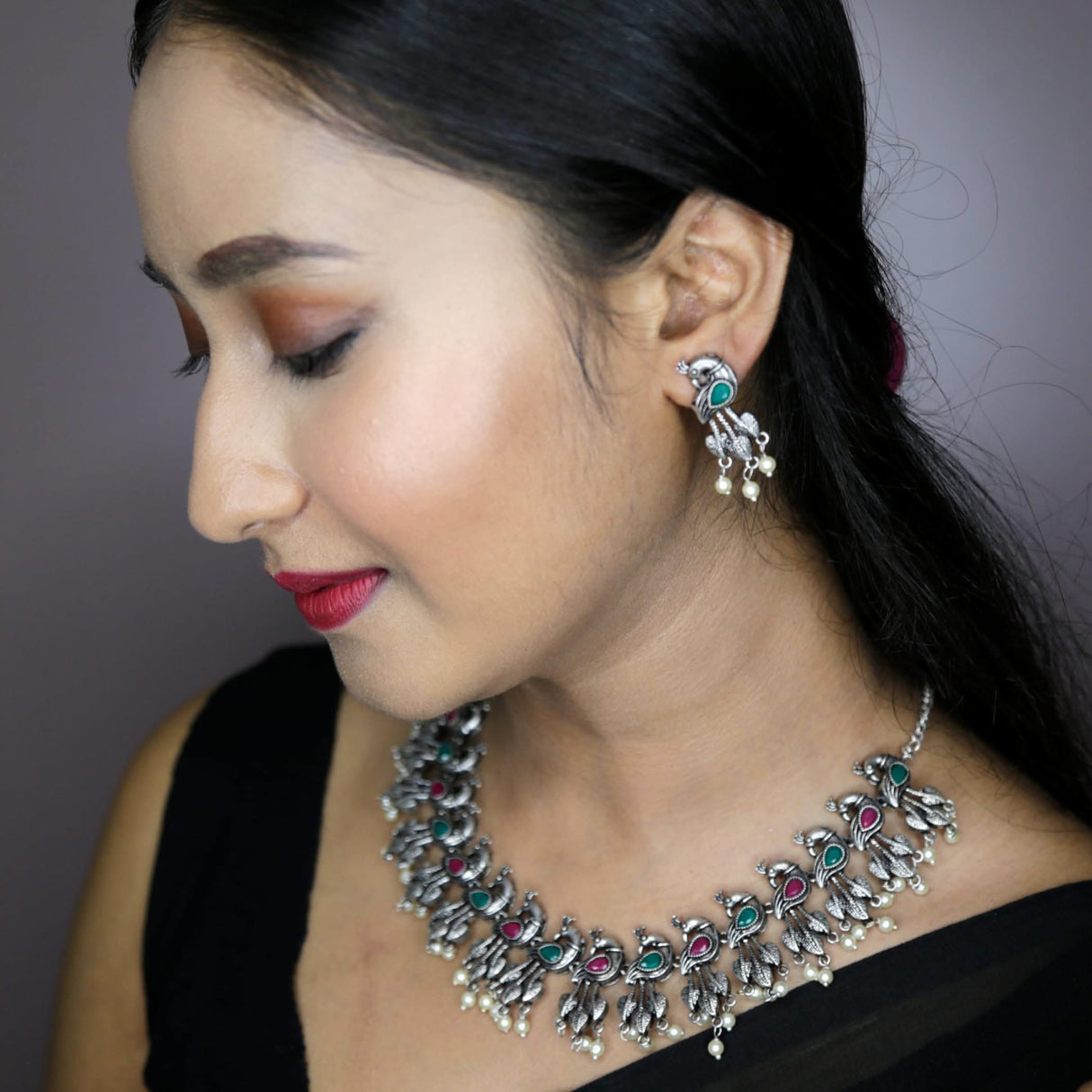 Peacock Oxidized Jewelry Set Boho Tribal Jewelry Traditional Adjustable Bollywood Necklace Earrings Set Indian Long Necklace Bohemian Jewelry Afghani Tribal Tassel - LoveNspire